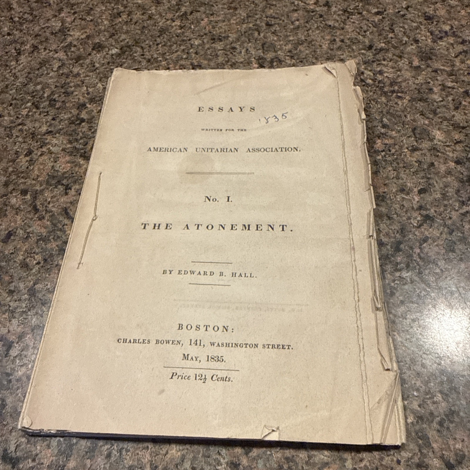 Antique Book The Atonement Edward Hall 1835 Untiarian Church