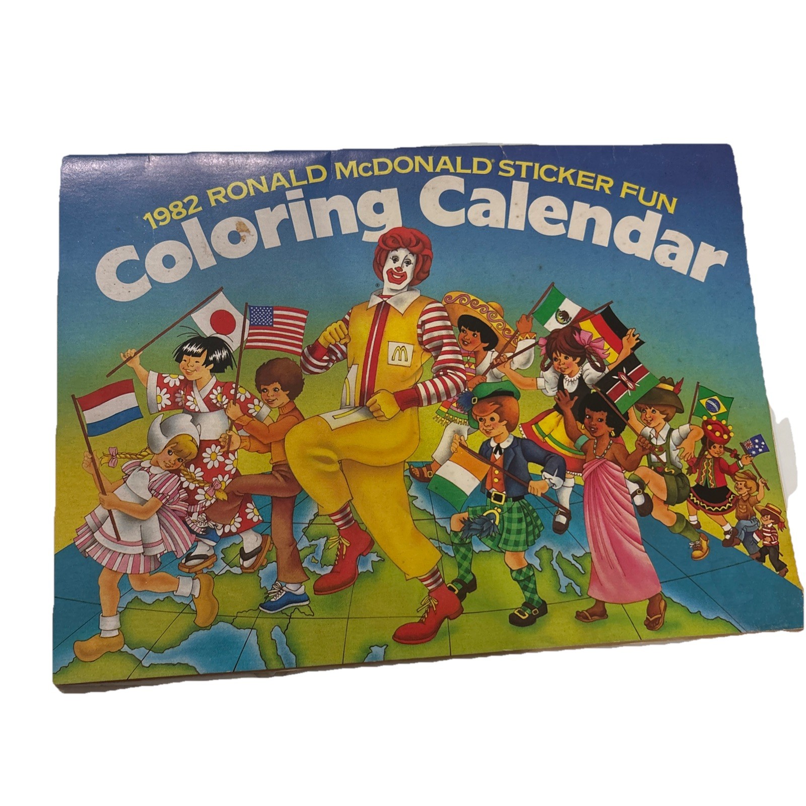 1982 RONALD McDONALD STICKER FUN COLORING CALENDAR: GRIMACE, MAYOR McCHEESE 1982 RONALD McDONALD STICKER FUN COLORING CALENDAR: GRIMACE, MAYOR McCHEESE