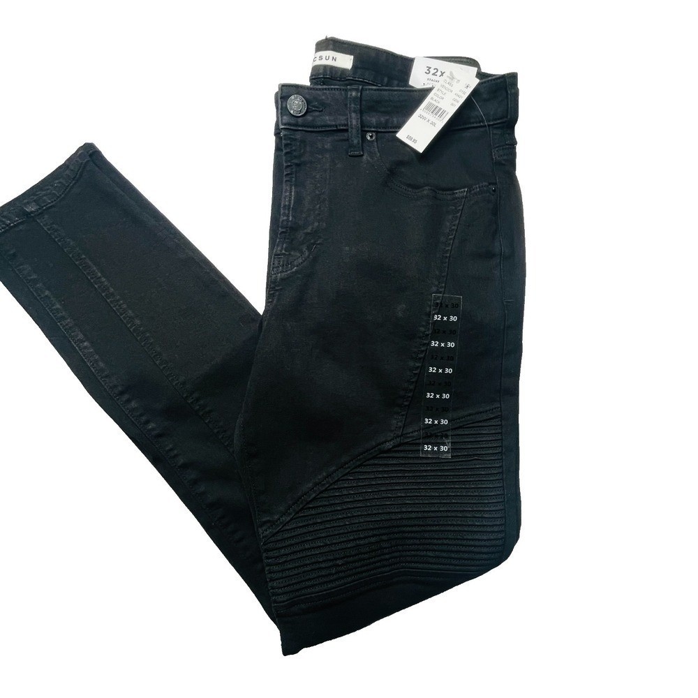 PacSun Stacked Skinny Jeans Mens 32x30 Black Active Stretch Moto Ribbed