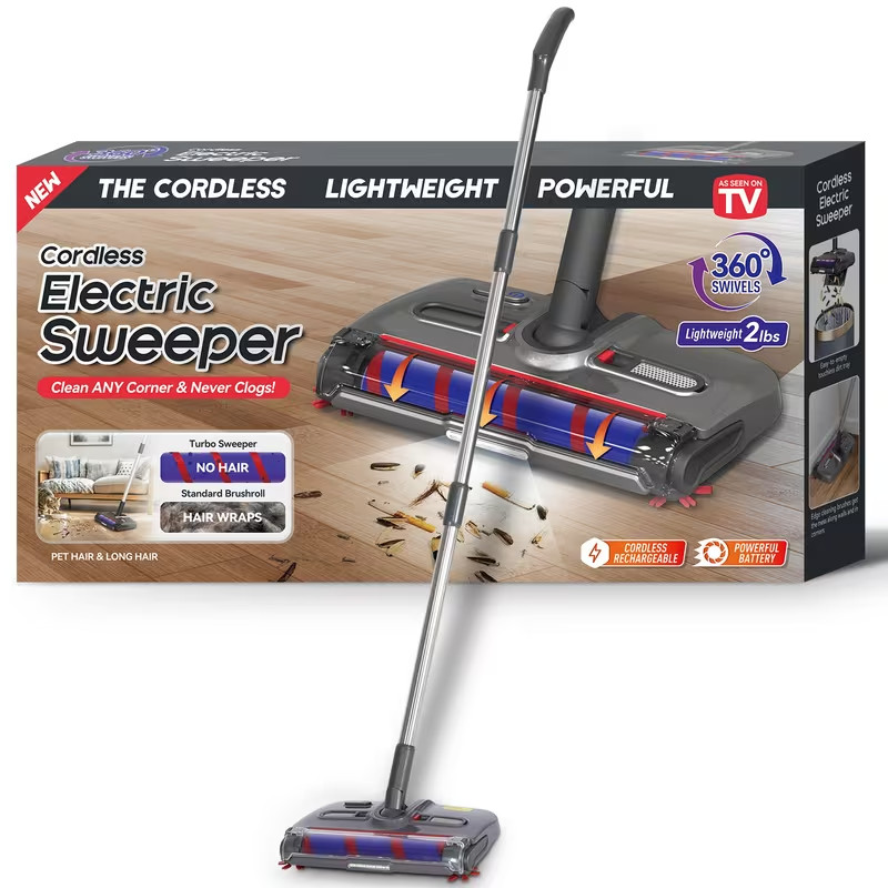 Cordless Electric Sweeper,Turbo Sweeper Electric Broom，360 Degree Direction