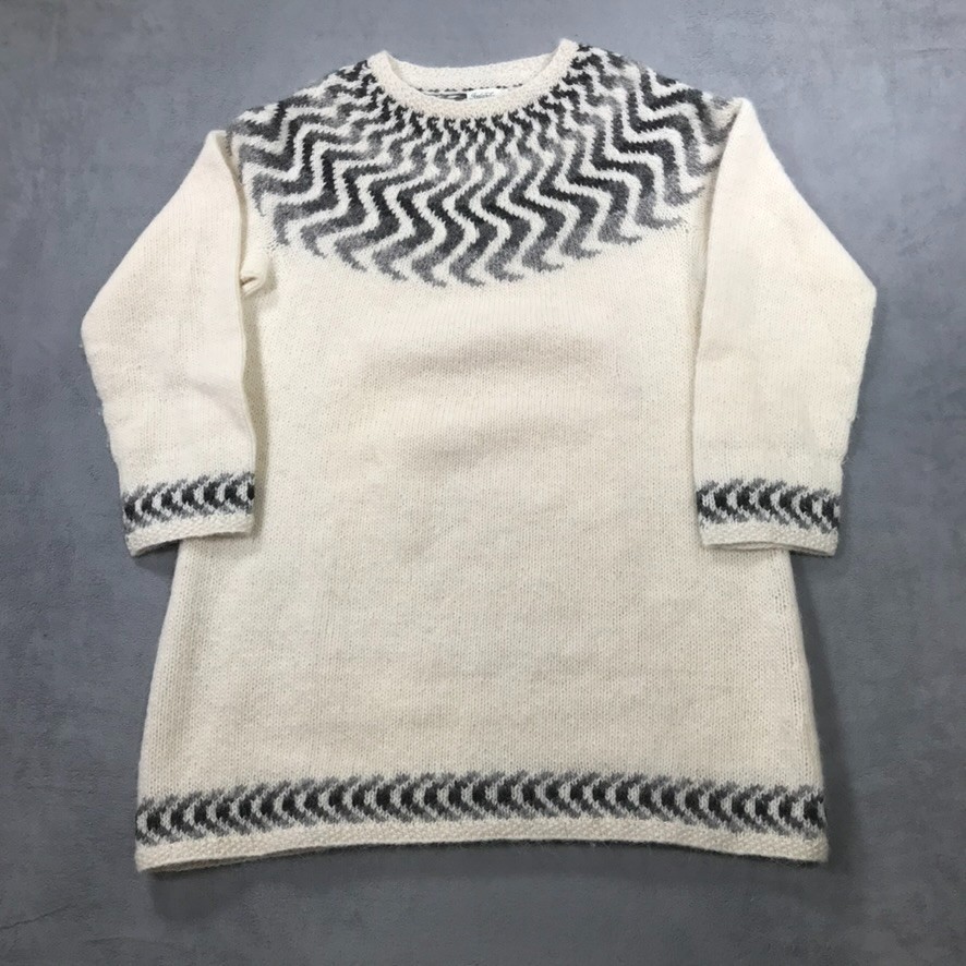 Icelandic Wool Sweater Women\'s Large Cream & Grey Tunic Long Length Icelandica Icelandic Wool Sweater Women\'s Large Cream & Grey Tunic Long Length Icelandica