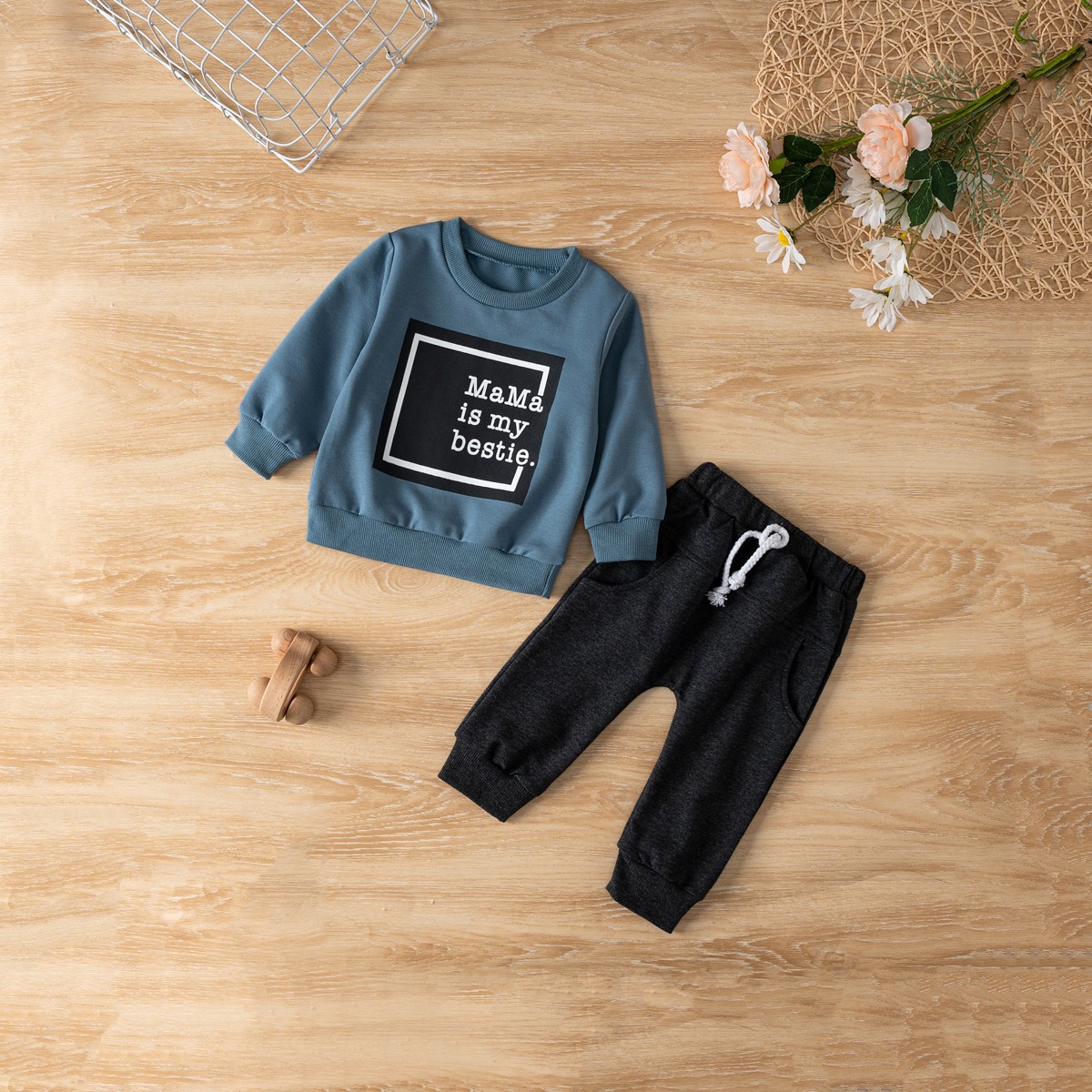 Baby Boy Fall Clothes Set Long Sleeve Letter Print Sweatshirt Pants 2PCS Outfits