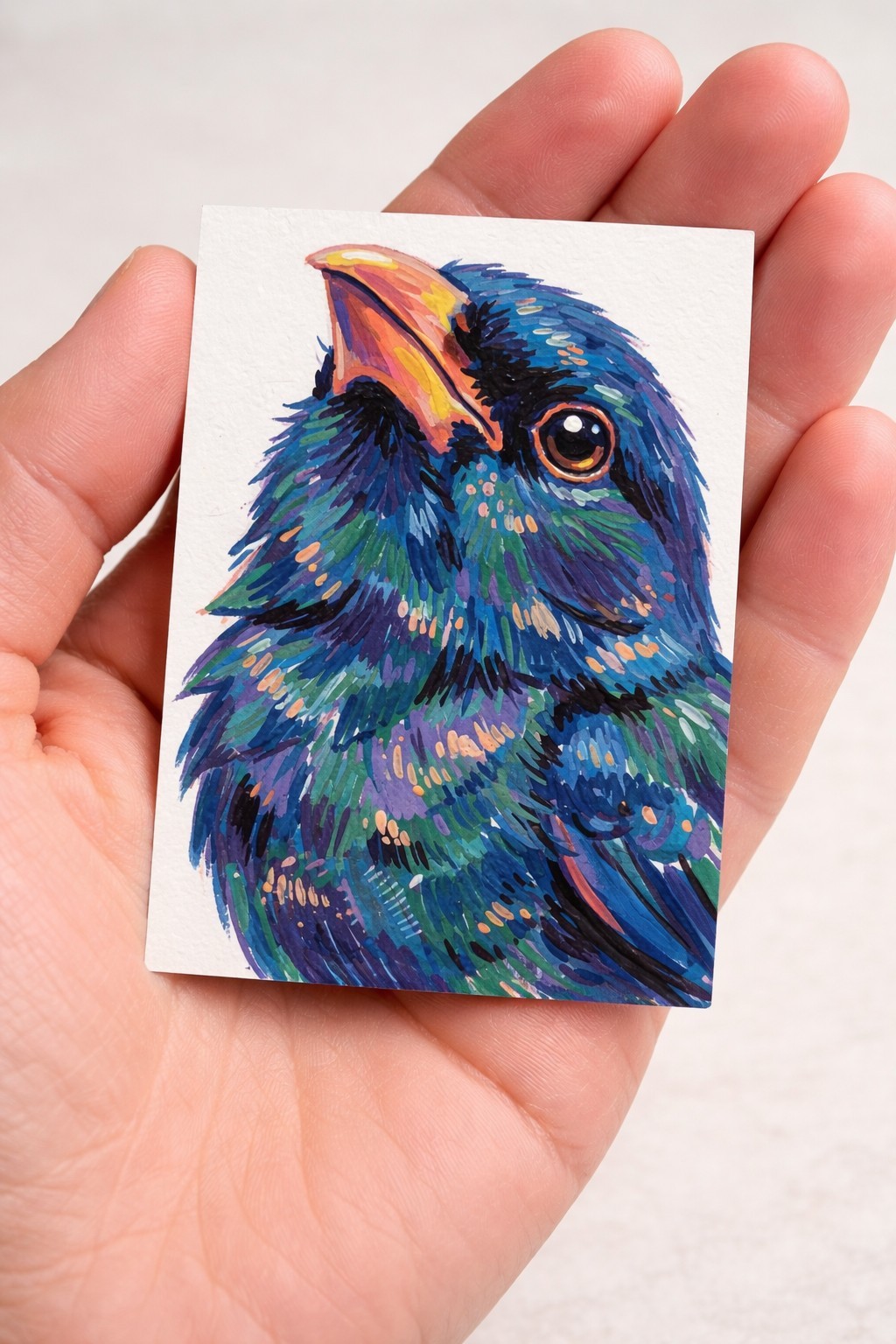 Aceo Print Blue Bird  Mini Art 2.5x3.5 Colorful Bird Illustration Small Artwork