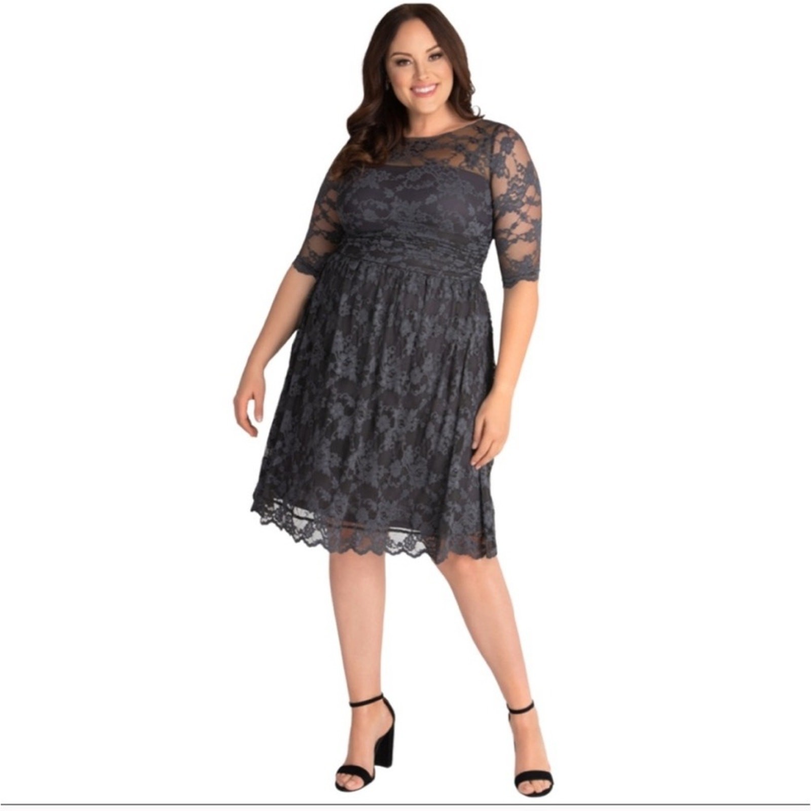 Kiyonna NWT Luna dress 2X lace grey formal fall wedding holiday winter