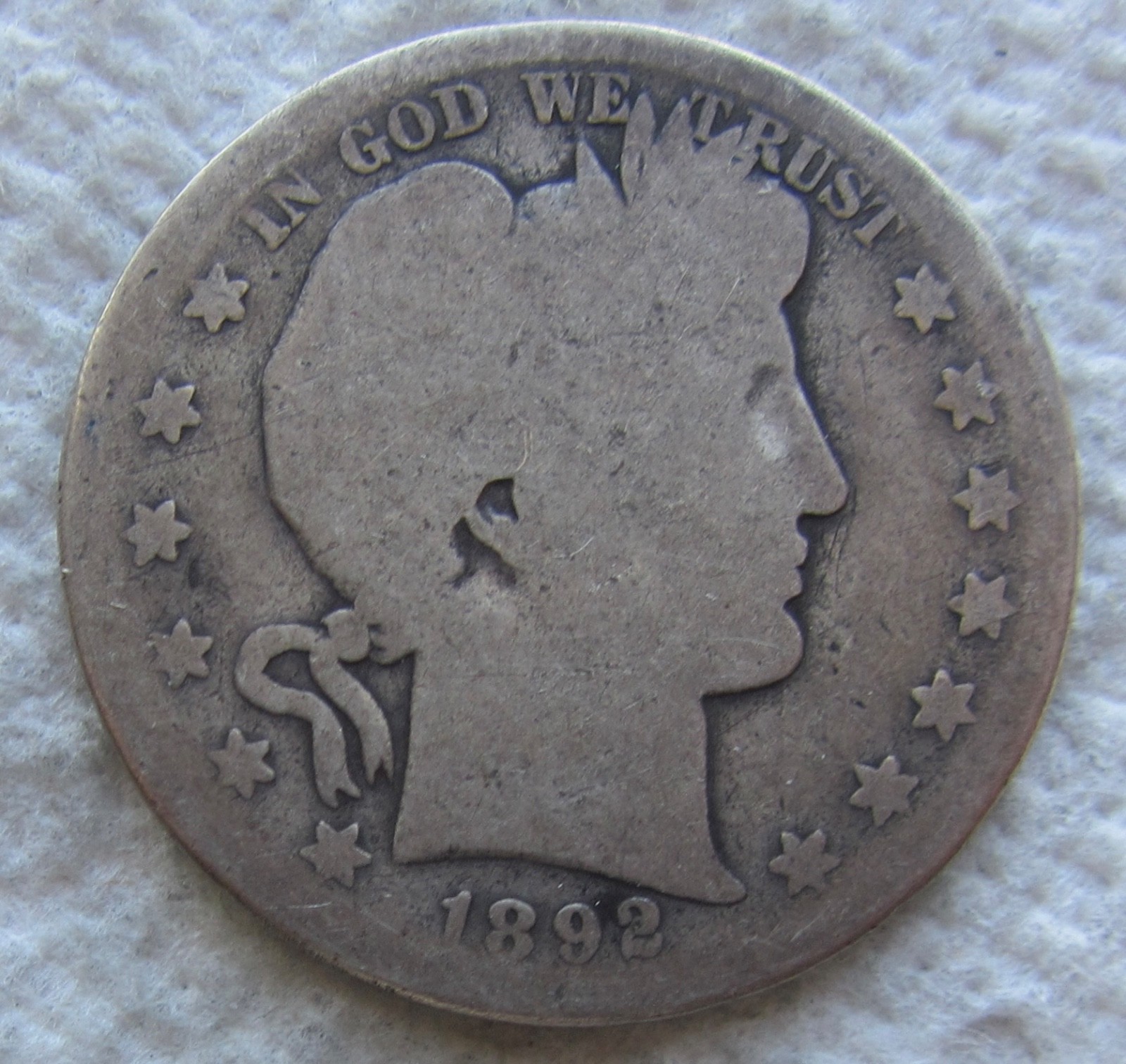 1892-S 50C Barber Silver Half Dollar Rare Key Date First Year Type Cleaned
