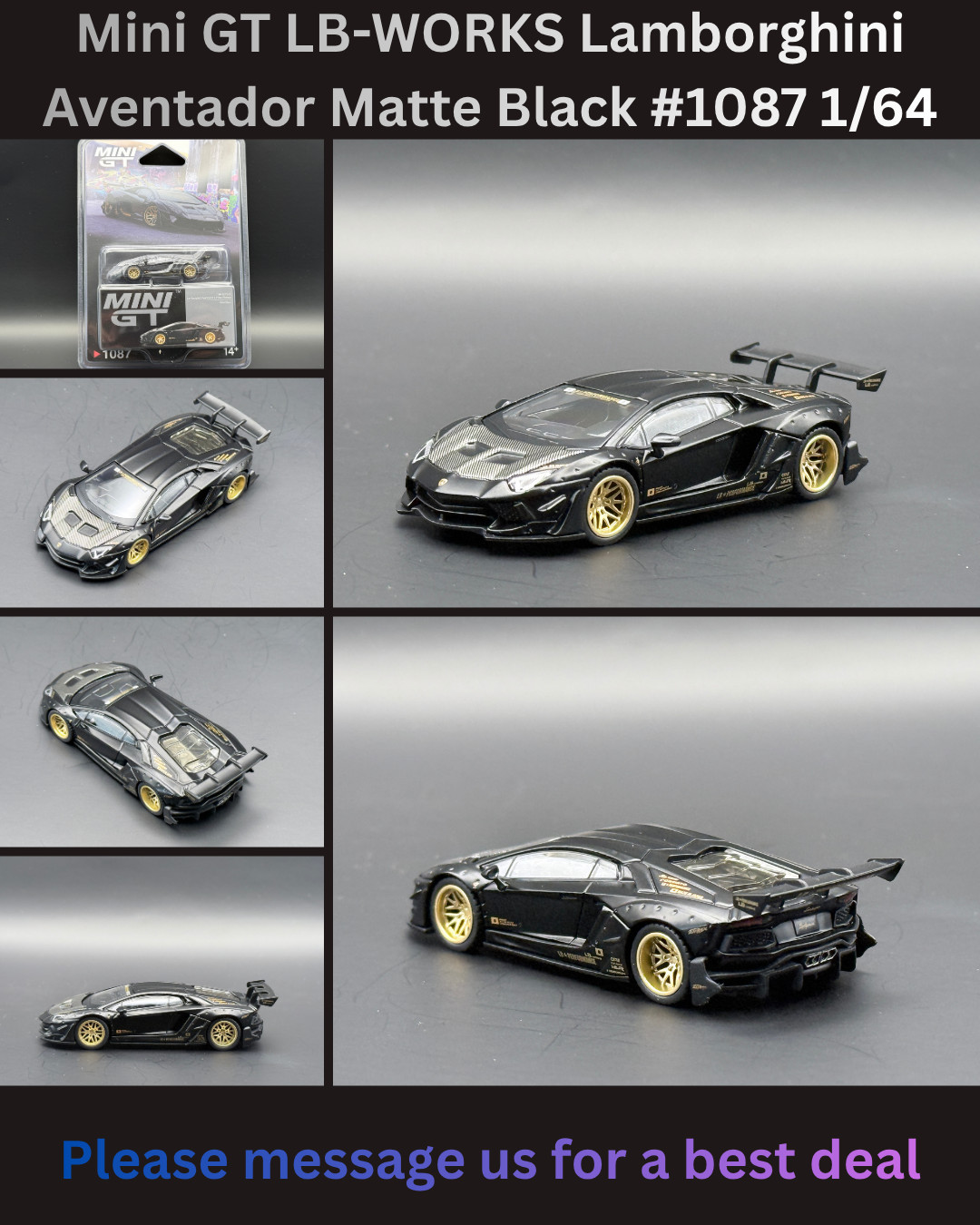 Mini GT LB-WORKS Lamborghini Aventador Matte Black #1087 1/64