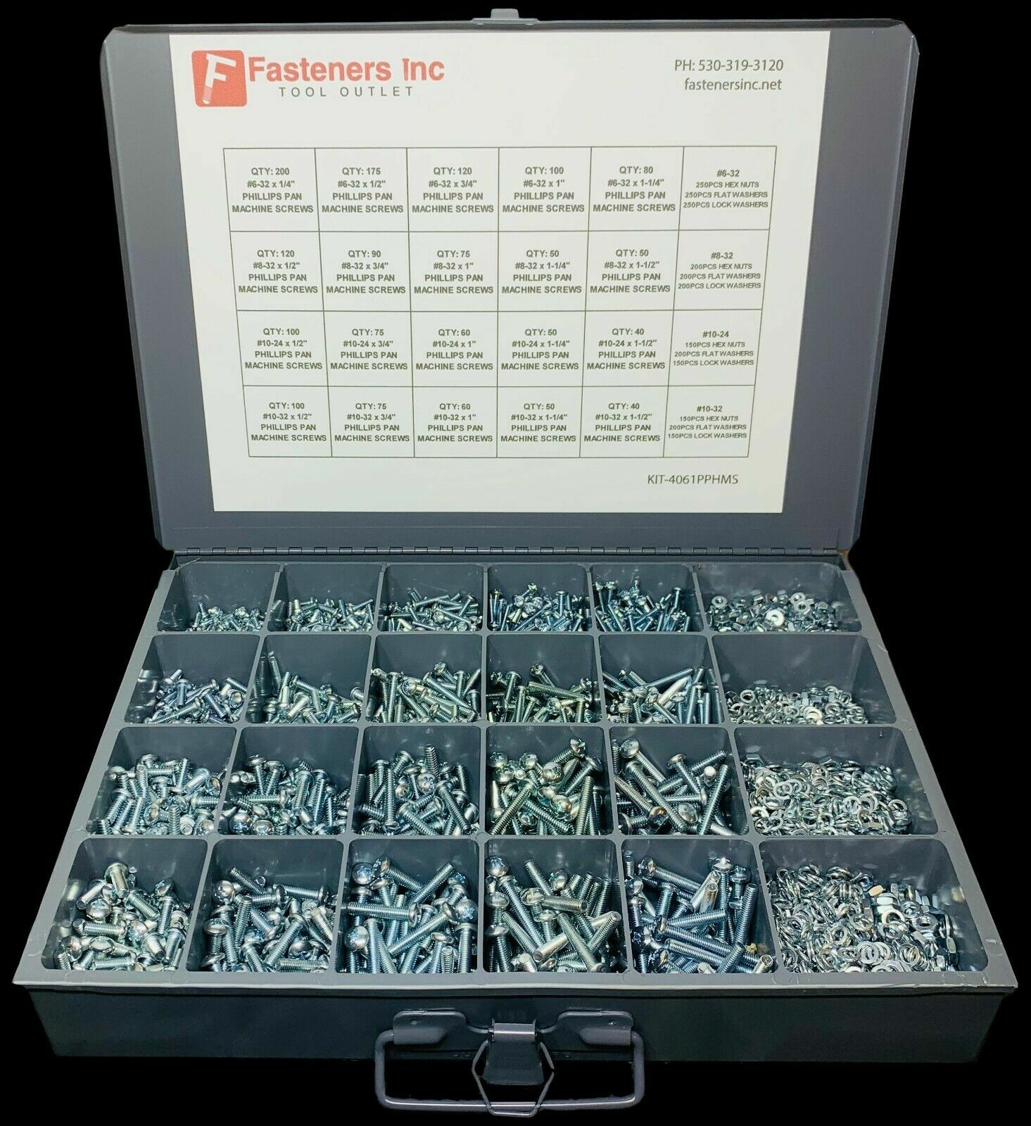 4,061 PCS #6 #8 #10 Phillips Pan Head Machine Screws Nuts Washers Assortment