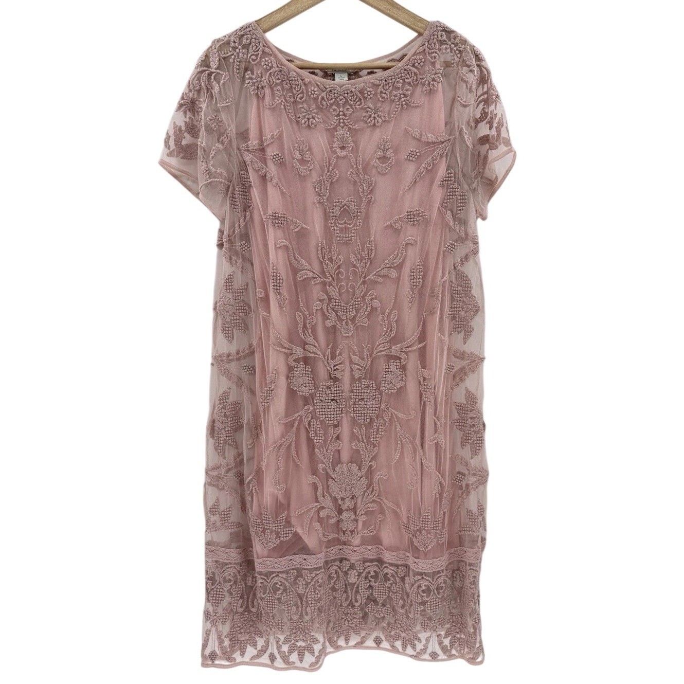 Sundance Catalog True Grace Pink Dress Embroidered Sheer Sz L Boho Preppy Sundance Catalog True Grace Pink Dress Embroidered Sheer Sz L Boho Preppy