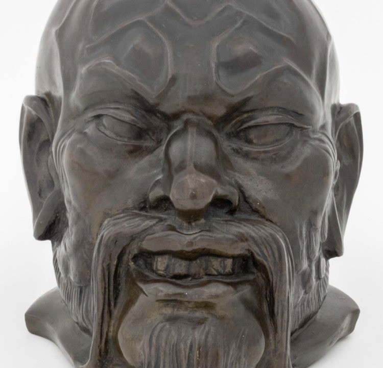 Monumental Japanese Meiji Bronze Miyao Style Oni Demon Head 33 cm, 26 Lbs