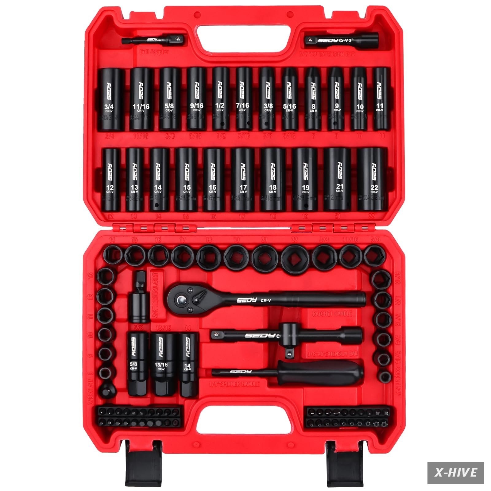96 Piece Impact Socket Wrench Bit Set CrV SAE Metric Mechanic Tool Kit Ratche