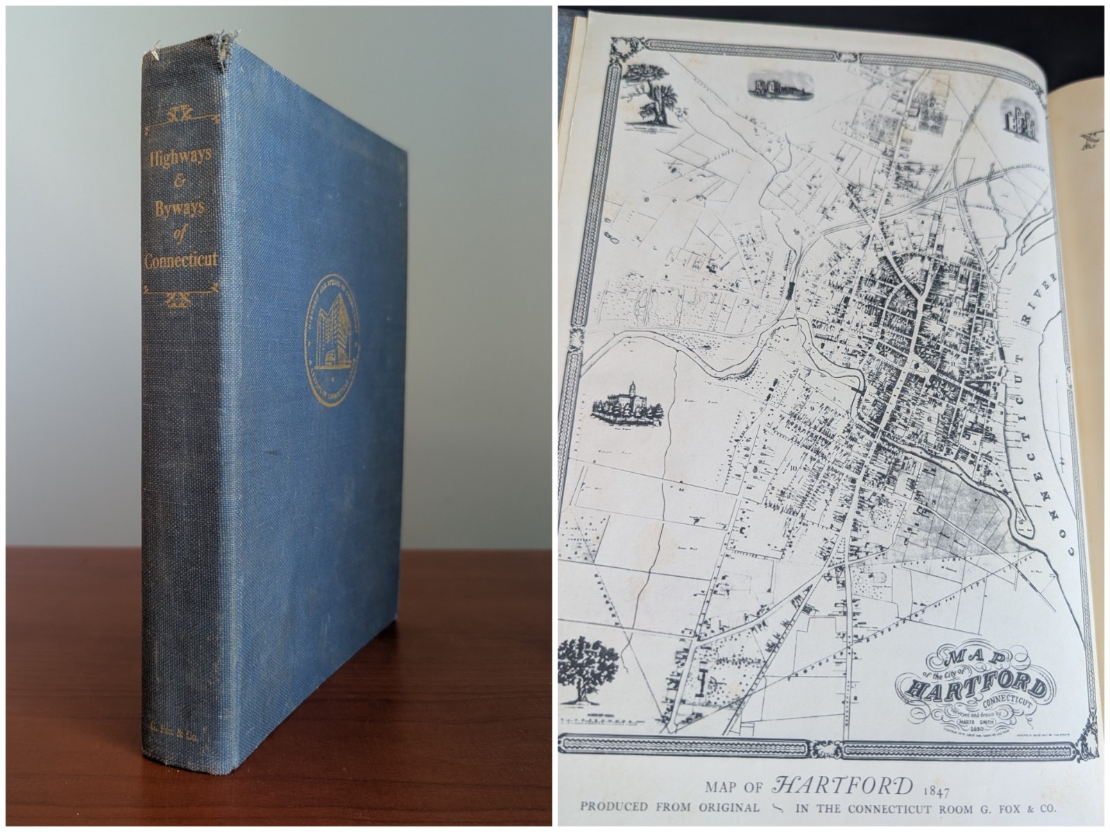 1947 Highways & Byways of Connecticut G. Fox Hartford History Maps Illustrated