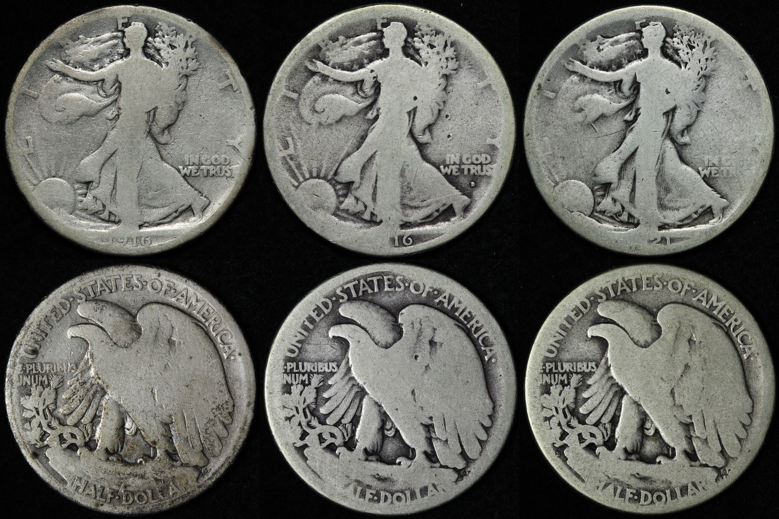 1916 & 1916-D & 1921-S Walking Liberty Semi-Key Dates 3 COIN LOT GASPP
