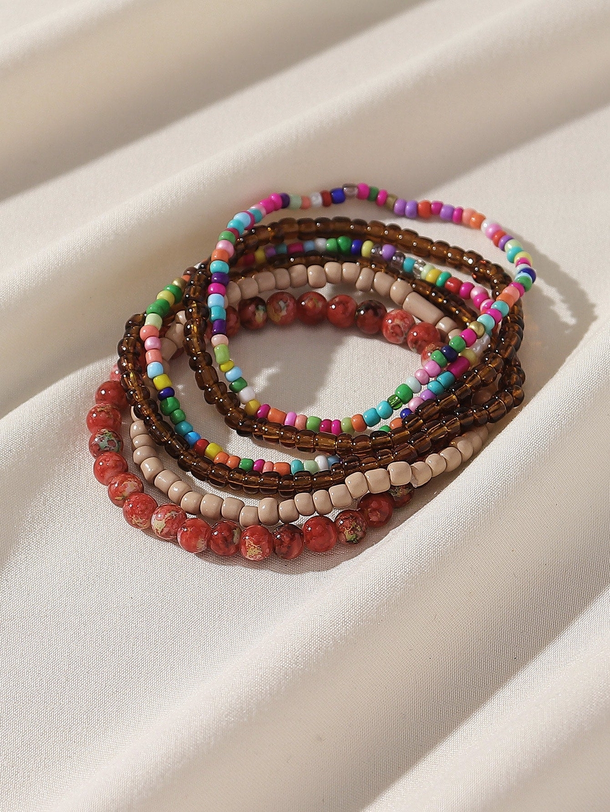 6pcs/set Bohemian Vintage Beaded Elastic Bracelet For Women Seed Bead Bracelet