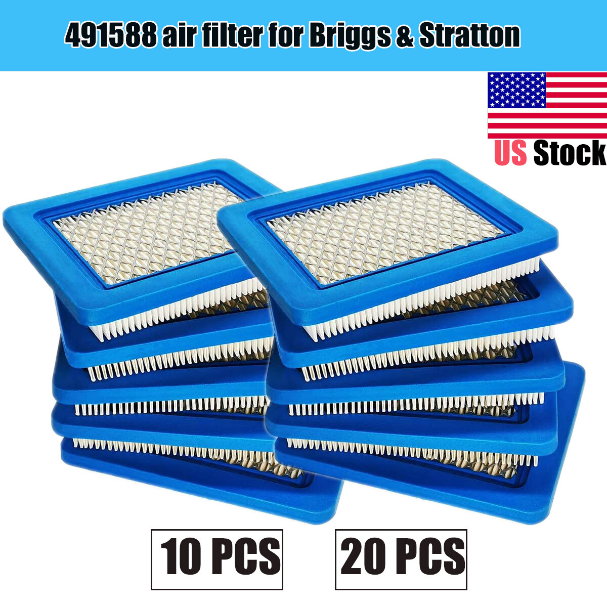 10/20Pcs Lawn Mower Air Filters For B&Stratton 491588 491588s 399959 H/P Replace