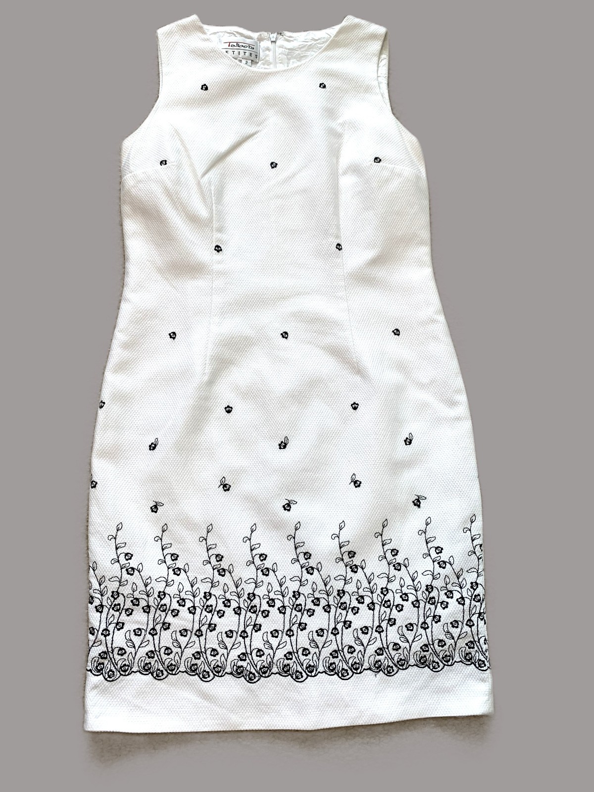 Talbots Petites White Dress Floral Embroidery Sleeveless Size 2