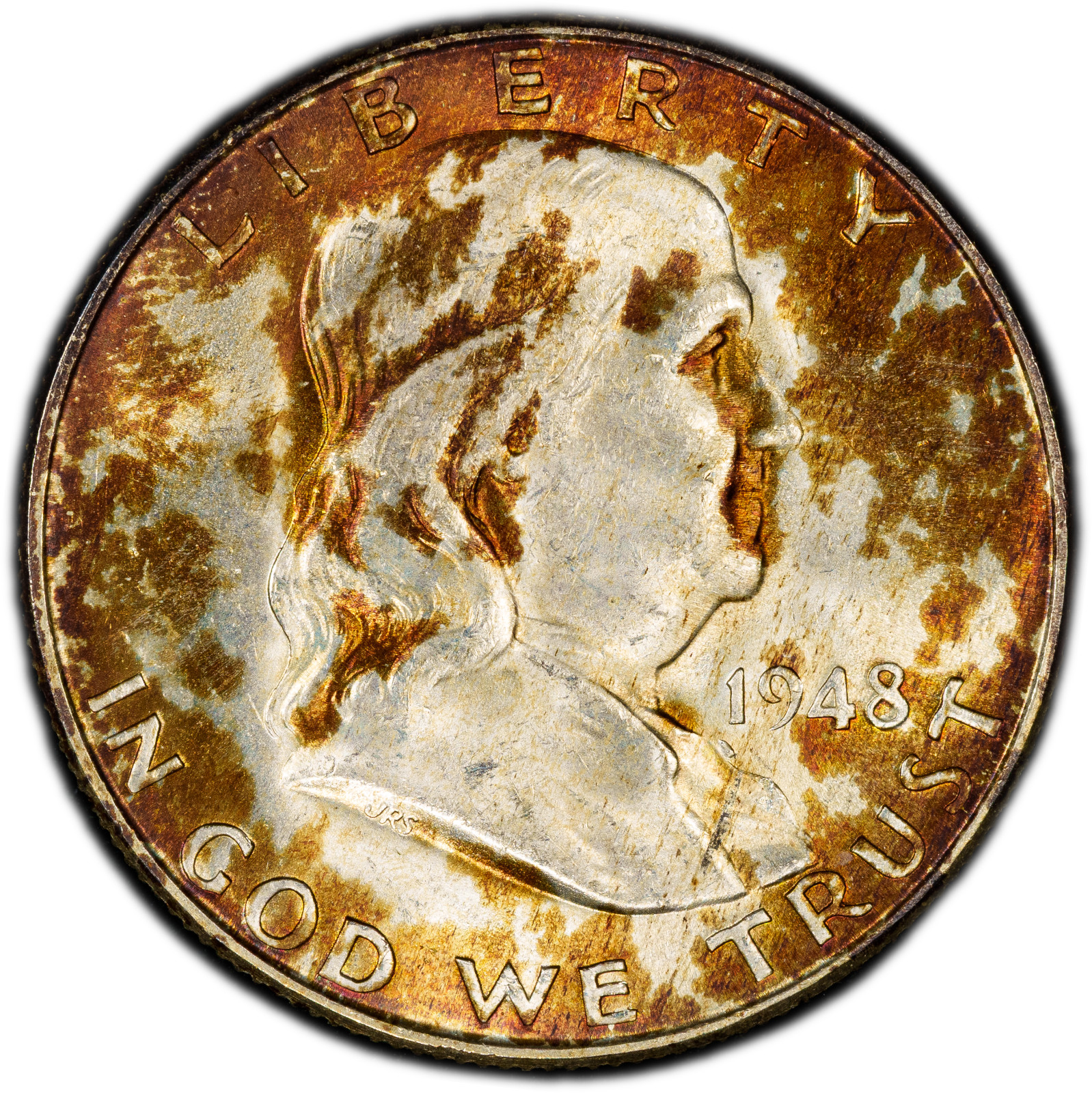 1948-D PCGS MS64 FBL Franklin Half | Stunning Wild Camo Toning | Vibrant Luster