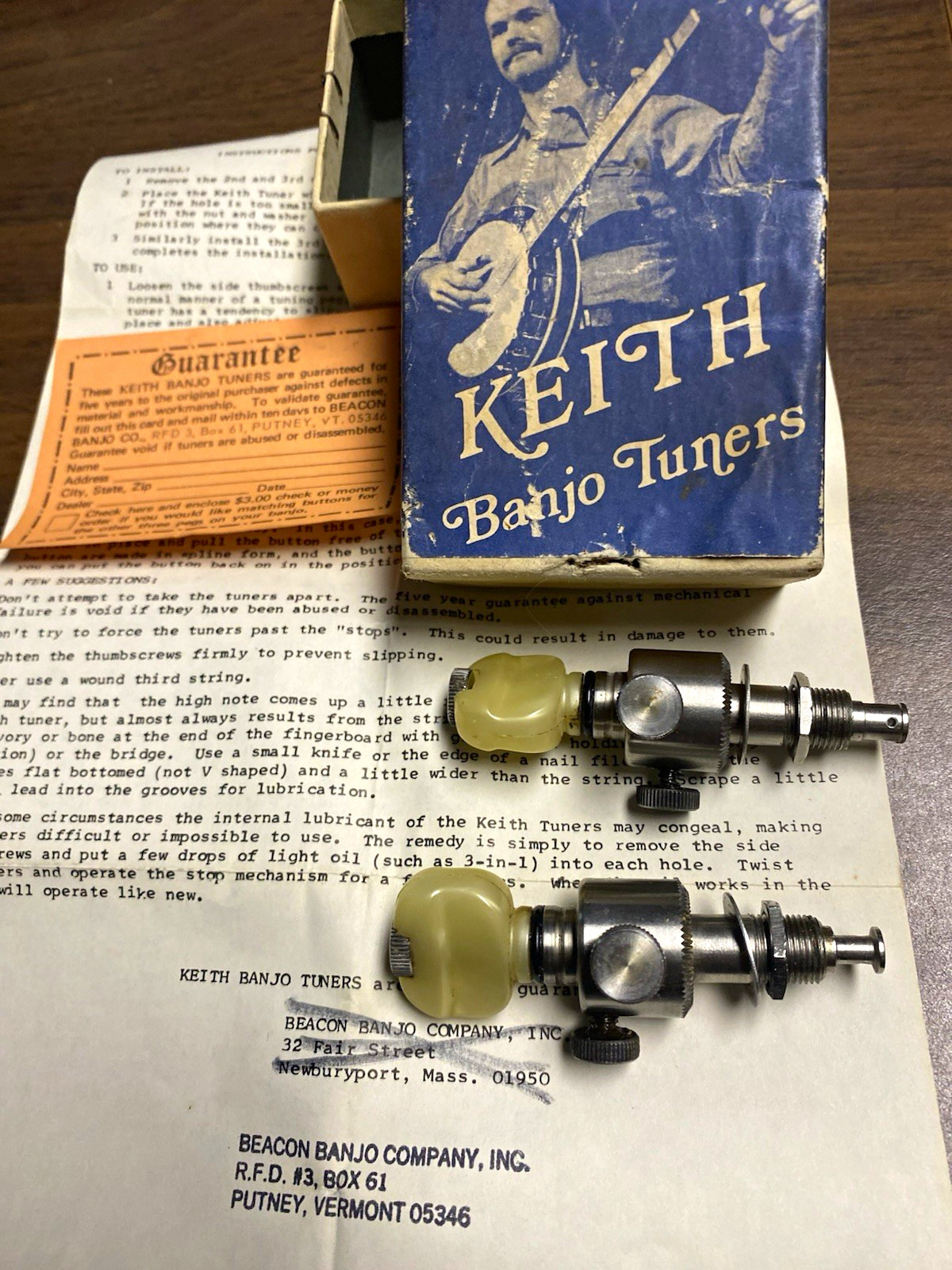 Keith Banjo Tuning Peg Tuners Set w/ Box, Silver Finish, Cream Buttons