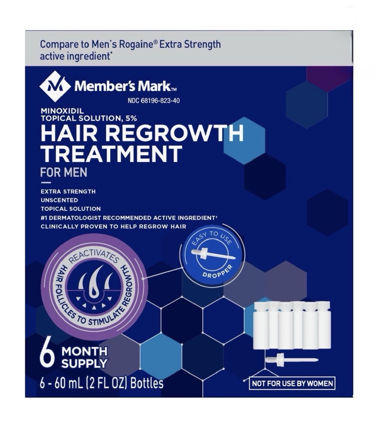 Member’s Mark Minoxidil 5% Hair Regrowth Treatment Men 6 Month Supply New