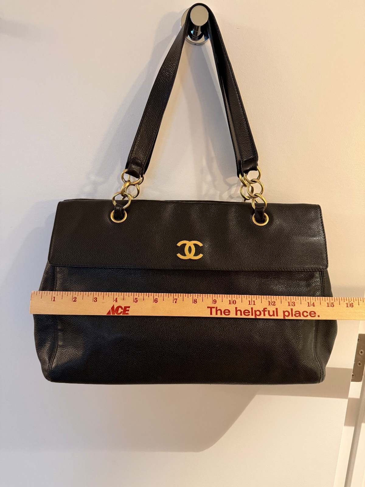 CHANEL Black Top Handle Bag Gold Hardware, Chain  and Leather Strap, Leather