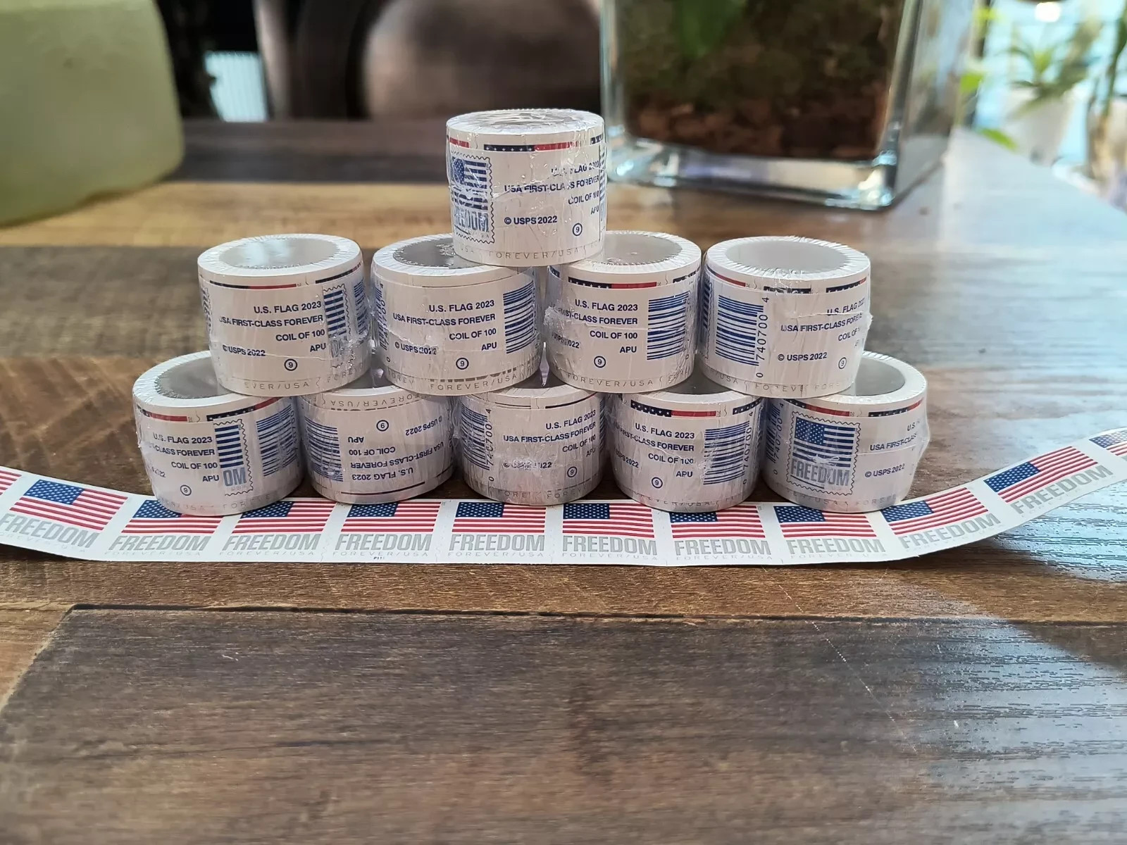 10 rolls 100 usps stamps totaling 1000 stamps