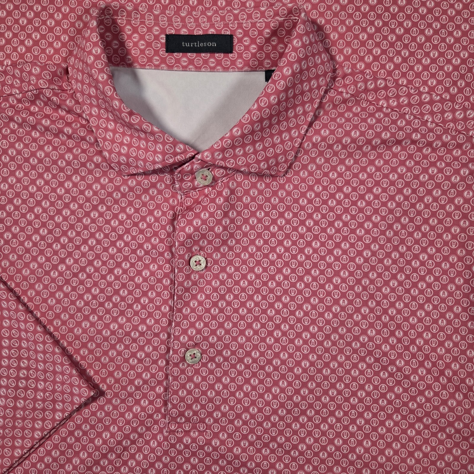 Turtleson Brew Performance Polo Rogue Red Pale Pink Mens Large Golf Preppy