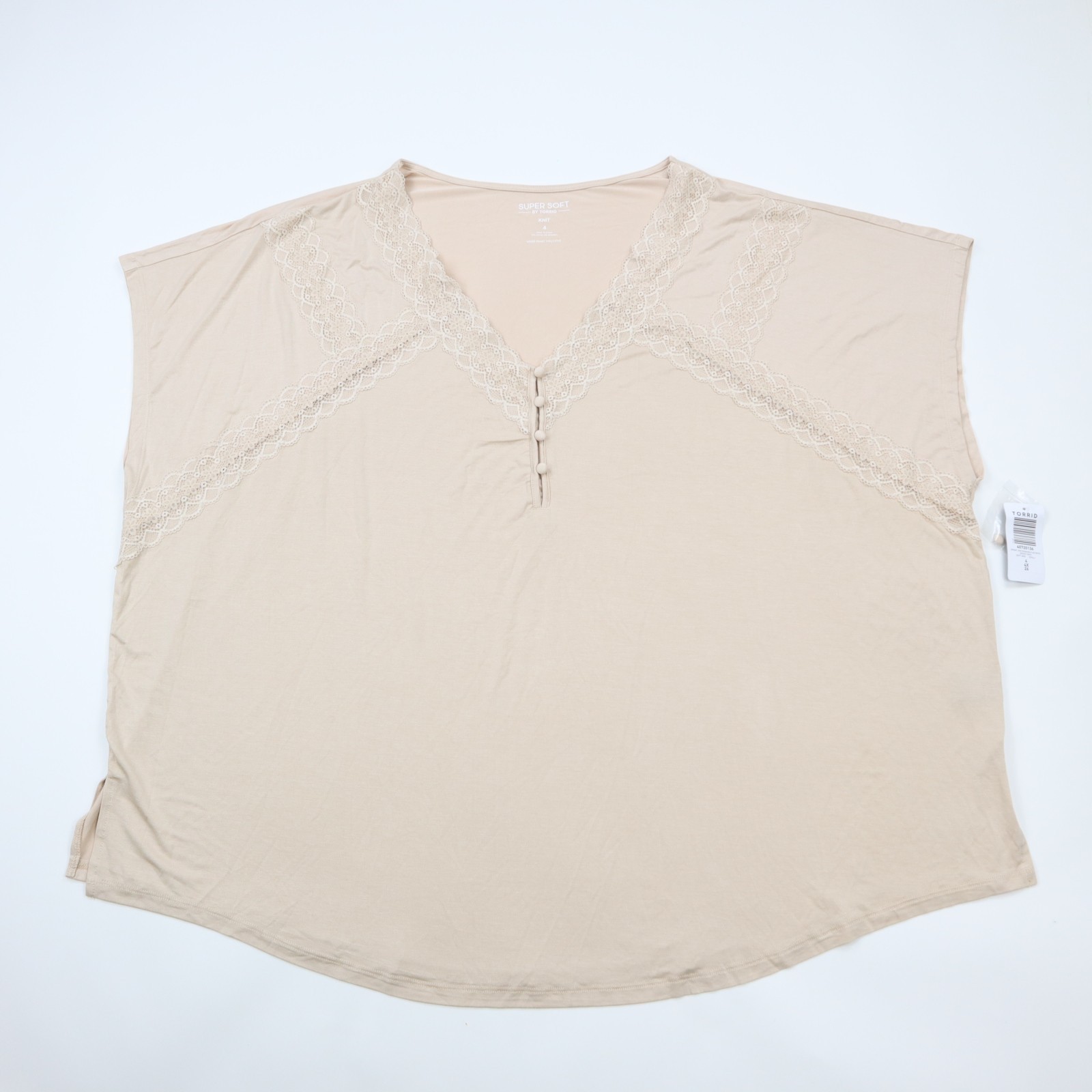 Torrid Dolman Sleeve Top Womens Plus 4X Beige Lace Trim Henley Knit NWT Torrid Dolman Sleeve Top Womens Plus 4X Beige Lace Trim Henley Knit NWT