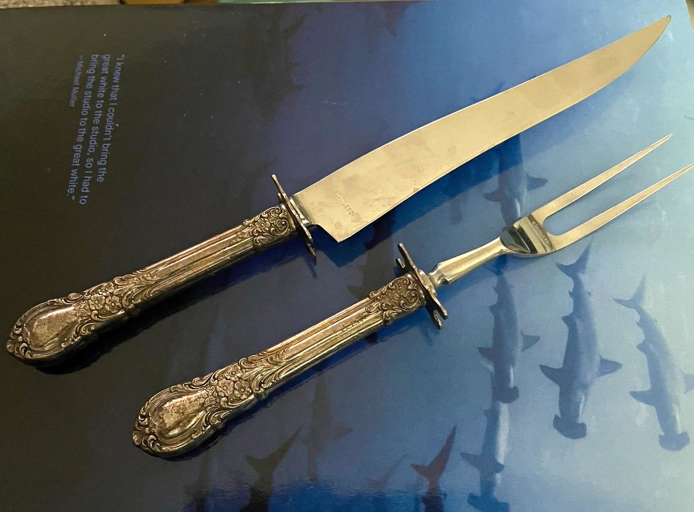 Lunt “ American Victorian “ Sterling silver Carving Set Knife & Meat Fork