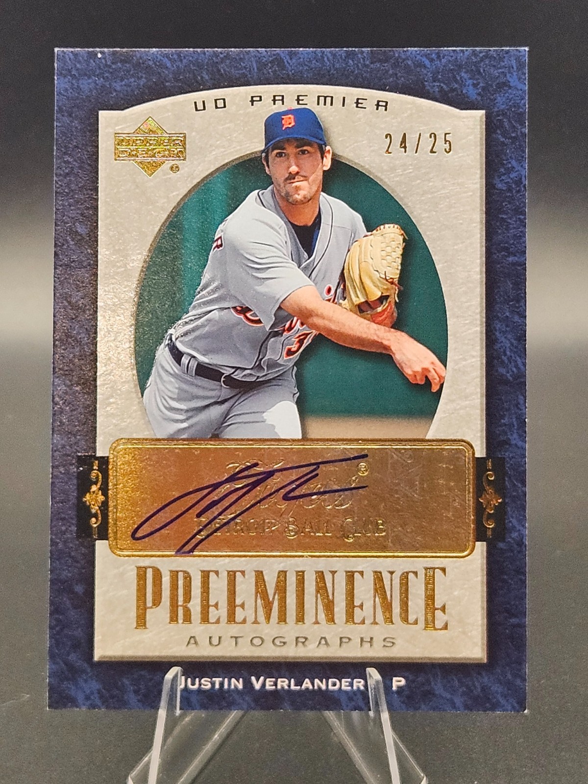 2007 UD Premier Justin Verlander Preeminence On-Card Auto 24/25 Tigers HOF