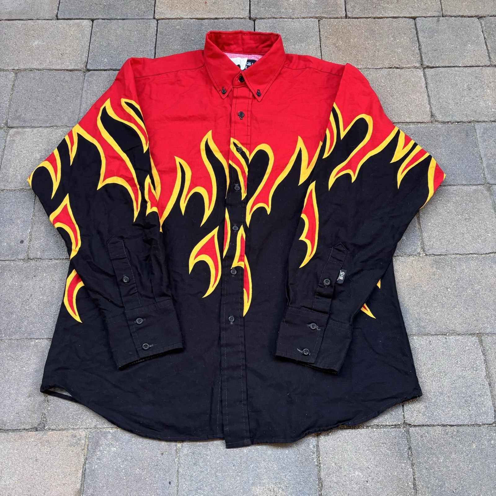 Vintage Brooks-&-Dunn Flame Cowboy Rodeo Western Button Shirt Black Red 16.5/35 Vintage Brooks-&-Dunn Flame Cowboy Rodeo Western Button Shirt Black Red 16.5/35