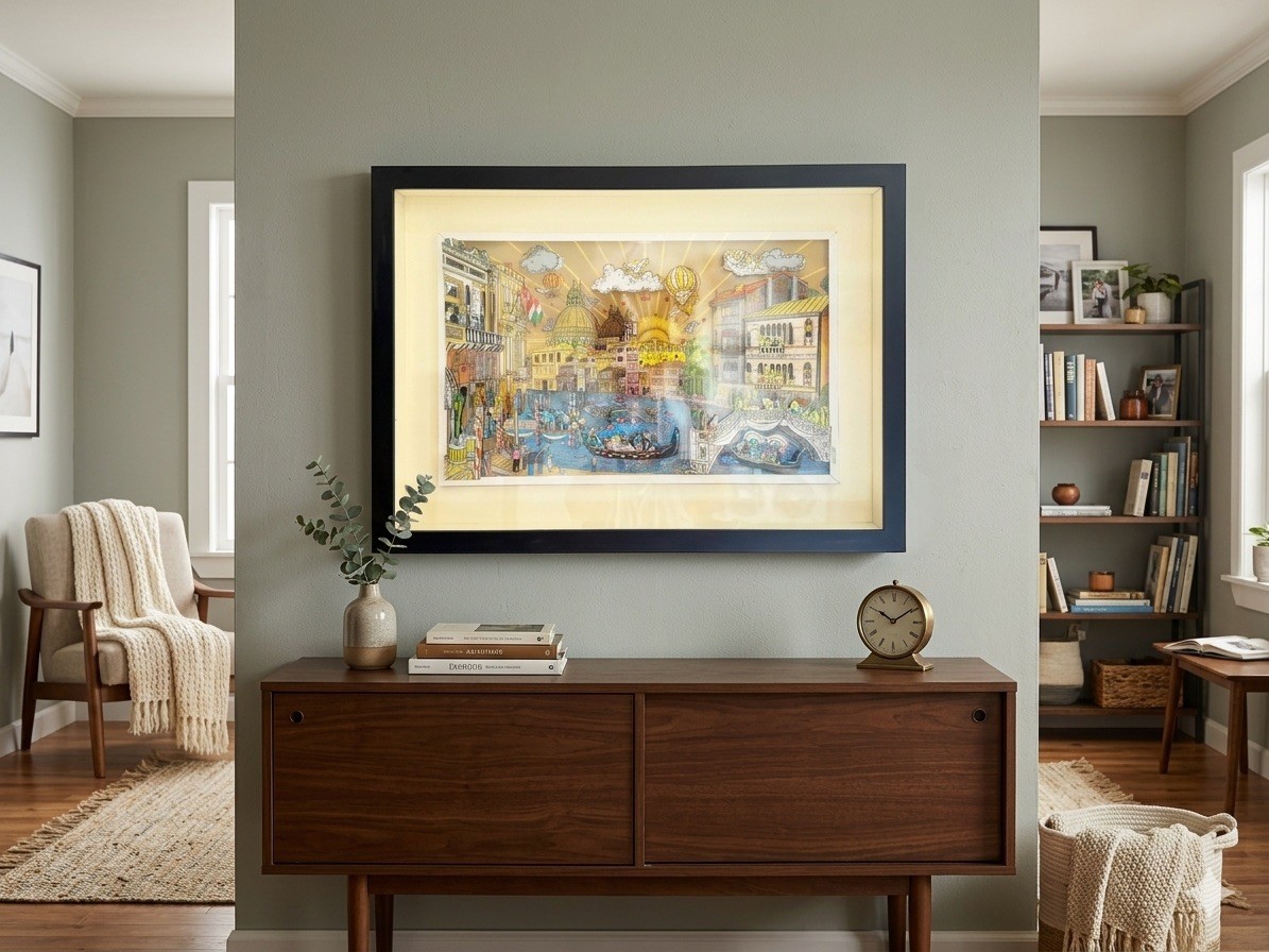 Vibrant Charles Fazzino Venice Italy 3D Pop-Up Art Framed 24x17 Friend of Rizzi