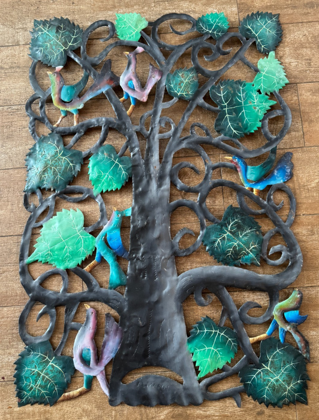 Almann Ulysse Vintage Folk Art Birds in Tree Haitian Sculpture Vintage Wall art