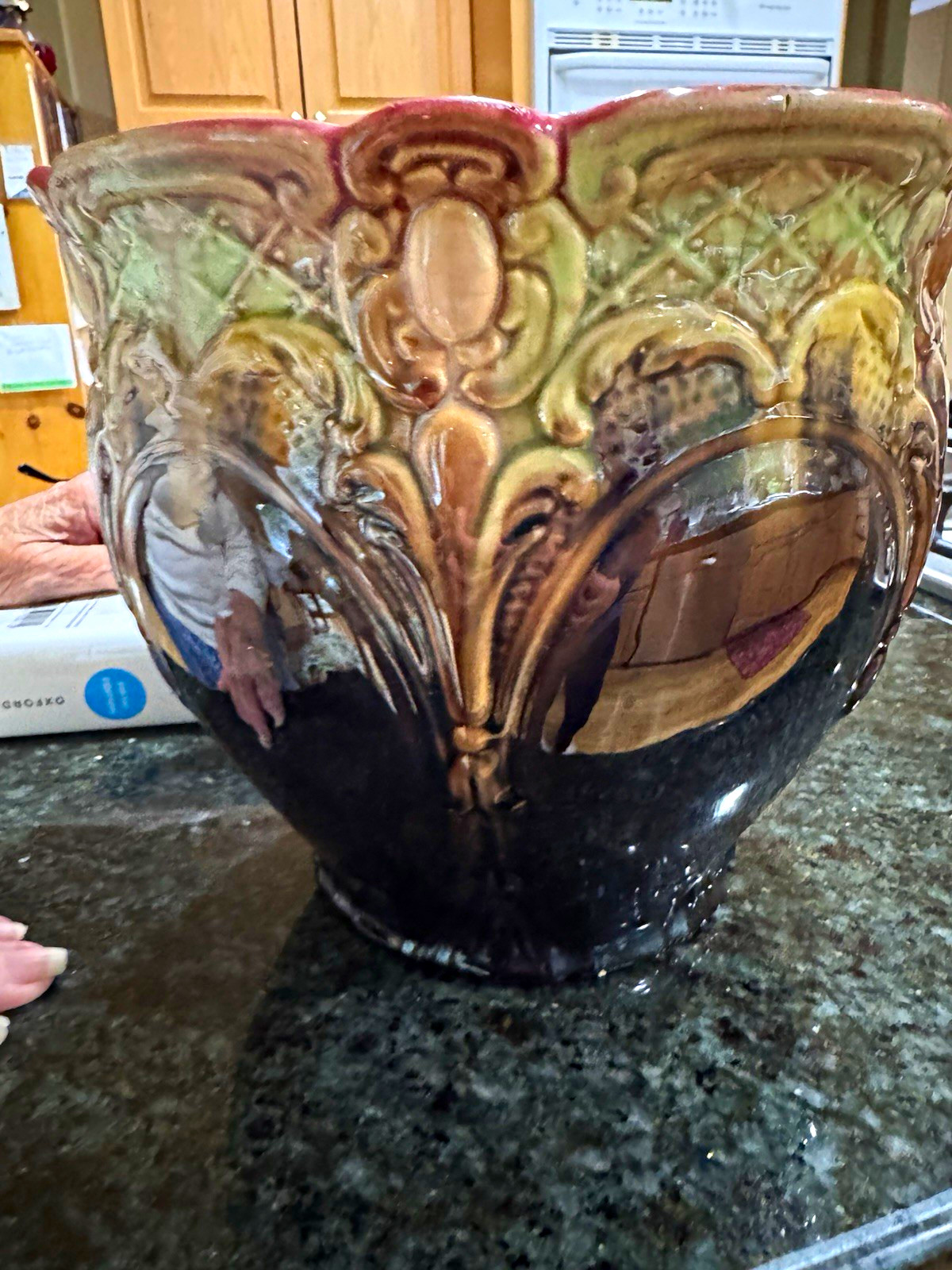 Antique Art Nouveau Weller pottery blended glaze majolica jardinière 