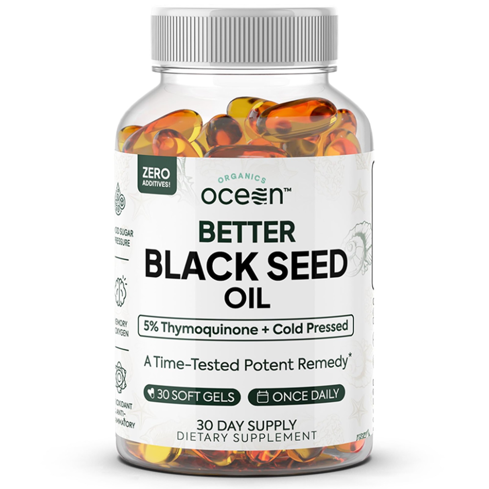 1-3PACK Organics Ocean Better Black Seed Oil Cold Pressed Pure - Support Memory
