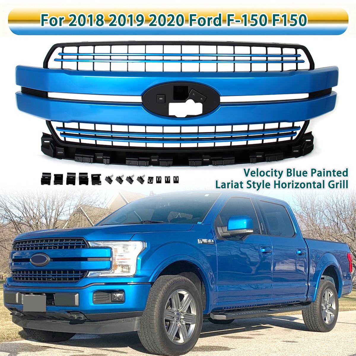 For 2018-2020 Ford F150 F-150 Limited XL Lariat Style Velocity Blue Front Grille