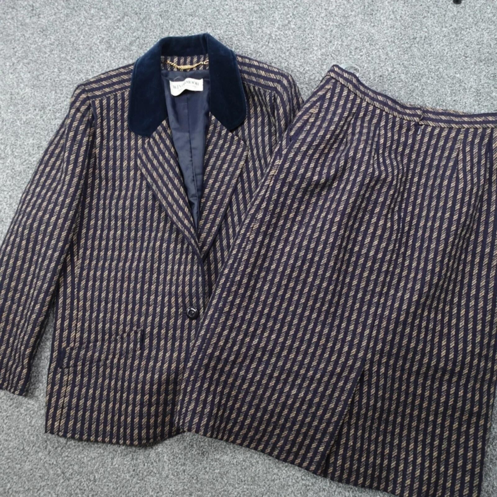 Vintage Windsmoor Suit Blazer & Skirt Women\'s 14 Purple Gold 100% Wool Office Vintage Windsmoor Suit Blazer & Skirt Women\'s 14 Purple Gold 100% Wool Office