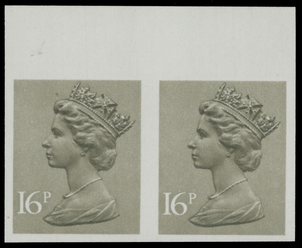 1983, GREAT BRITAIN, MACHIN ERROR 16P TOP MARGIN HORIZ IMPERF PAIR, NH SG#X949a