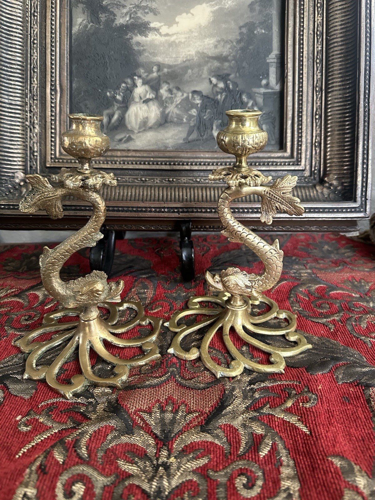 Vintage Brass Elegant Koi Fish Dolphin Candlesticks Holders Vintage Brass Elegant Koi Fish Dolphin Candlesticks Holders