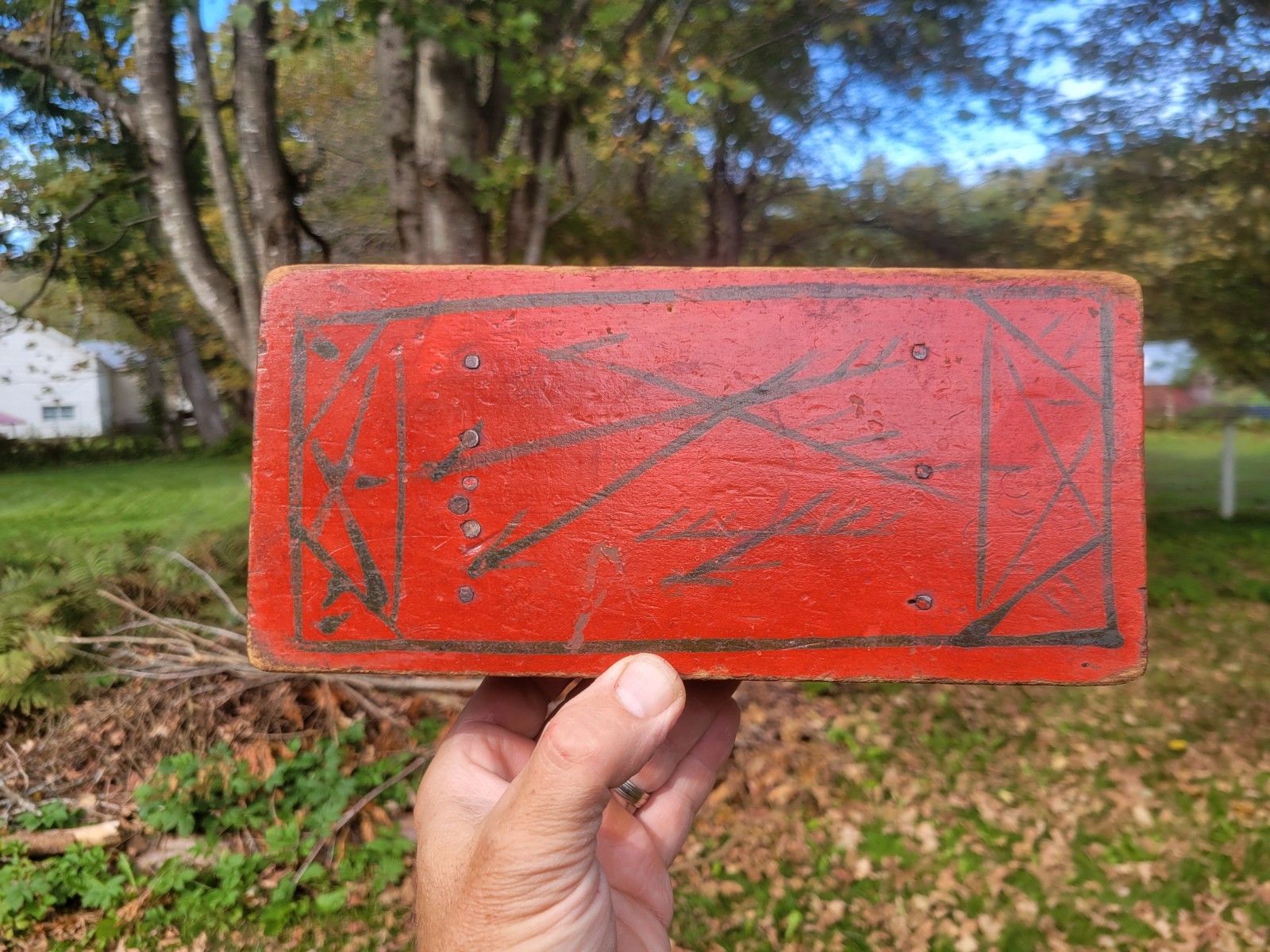 Antique 19thC Miniature Cricket Bench Paint Decorated Arrows Aafa Folk Art Antique 19thC Miniature Cricket Bench Paint Decorated Arrows Aafa Folk Art