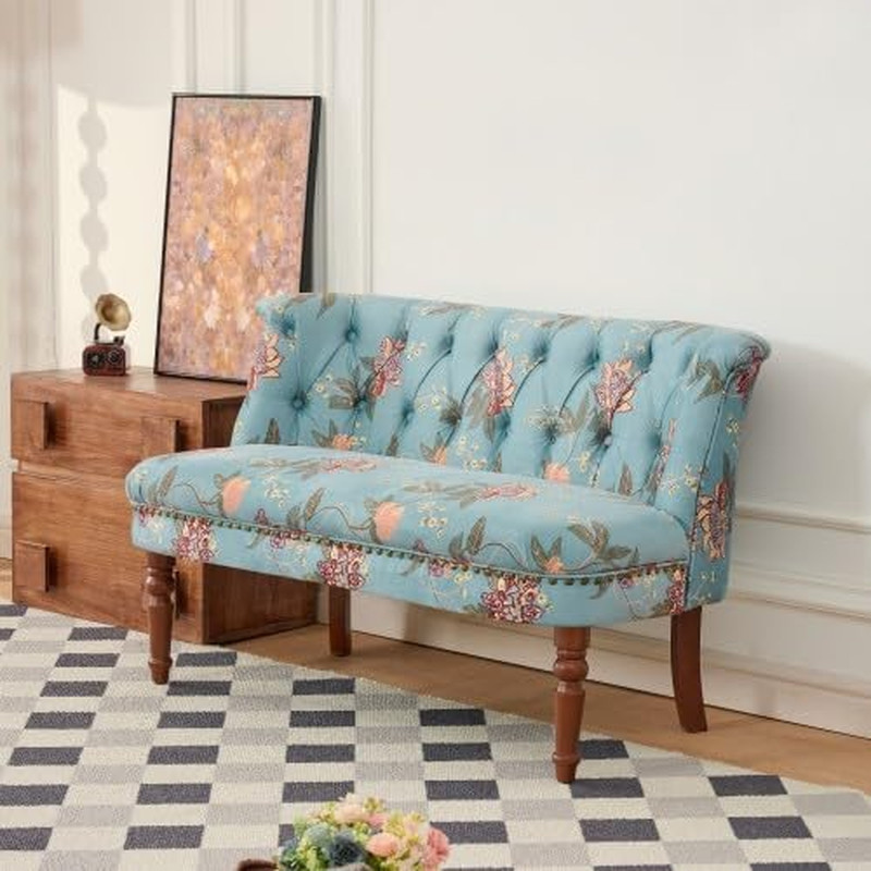 Vintage Floral Loveseat, Floral Print, Tufted Settee, Accent Couch