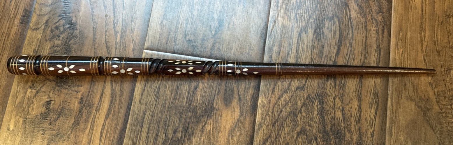 Vtg hand carved wood mother of pearl pointer, Wand 22\ Vtg hand carved wood mother of pearl pointer, Wand 22\