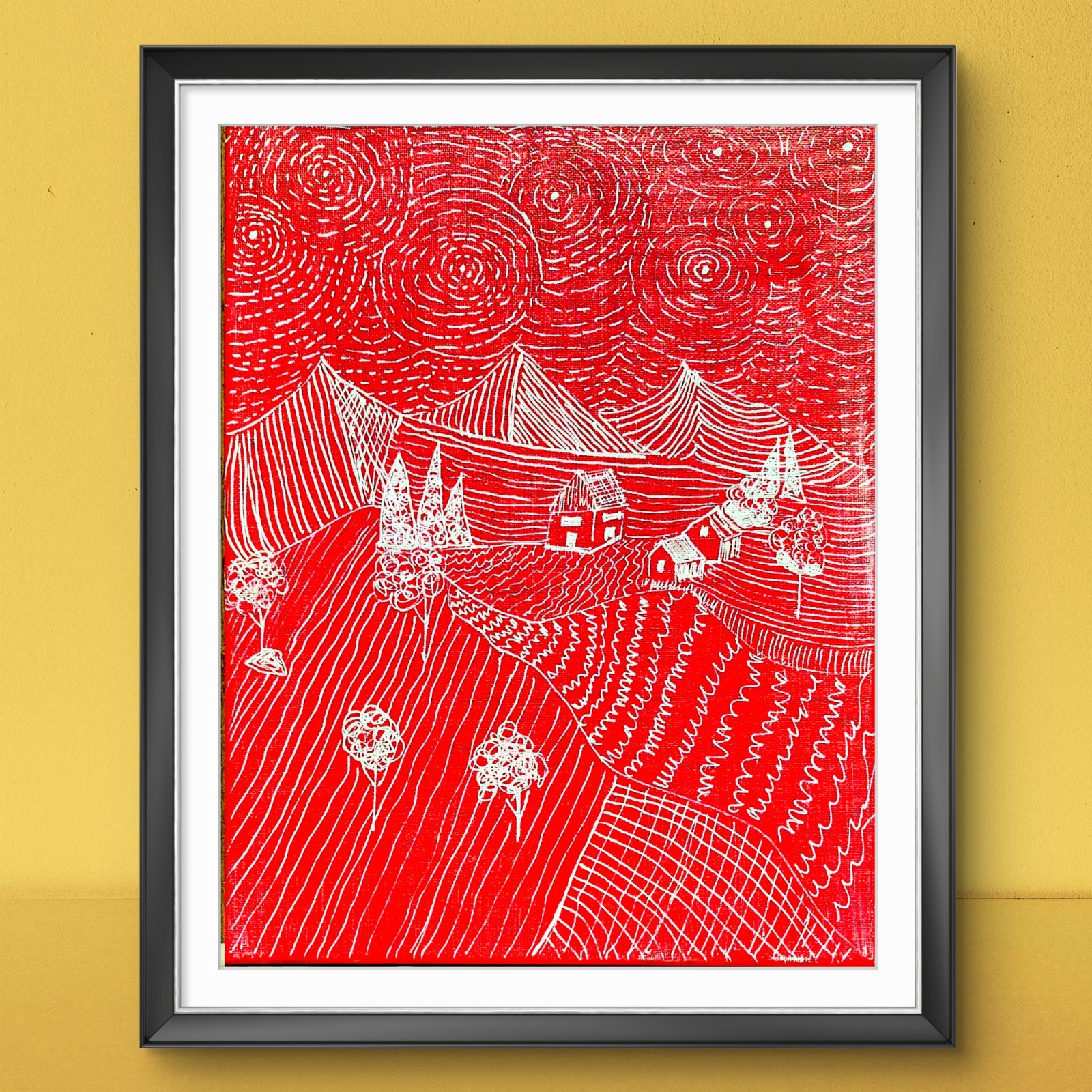 Landscape Line Drawing Abstract Expressionist Original Acrylic Canvas 11x14 Landscape Line Drawing Abstract Expressionist Original Acrylic Canvas 11x14
