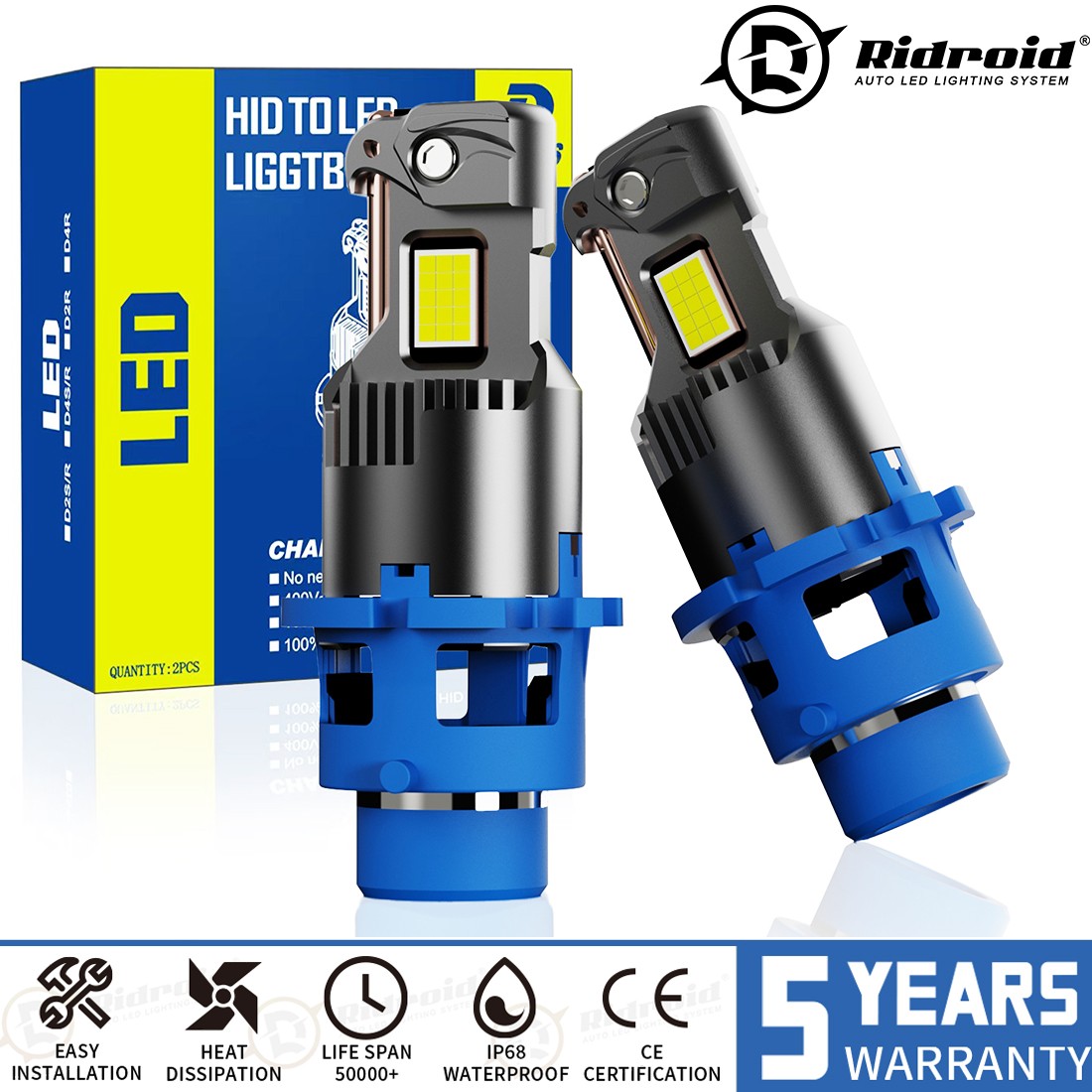 2X D4S D4R LED Headlight Bulb Replace HID Xenon Super White 6500K Conversion Kit