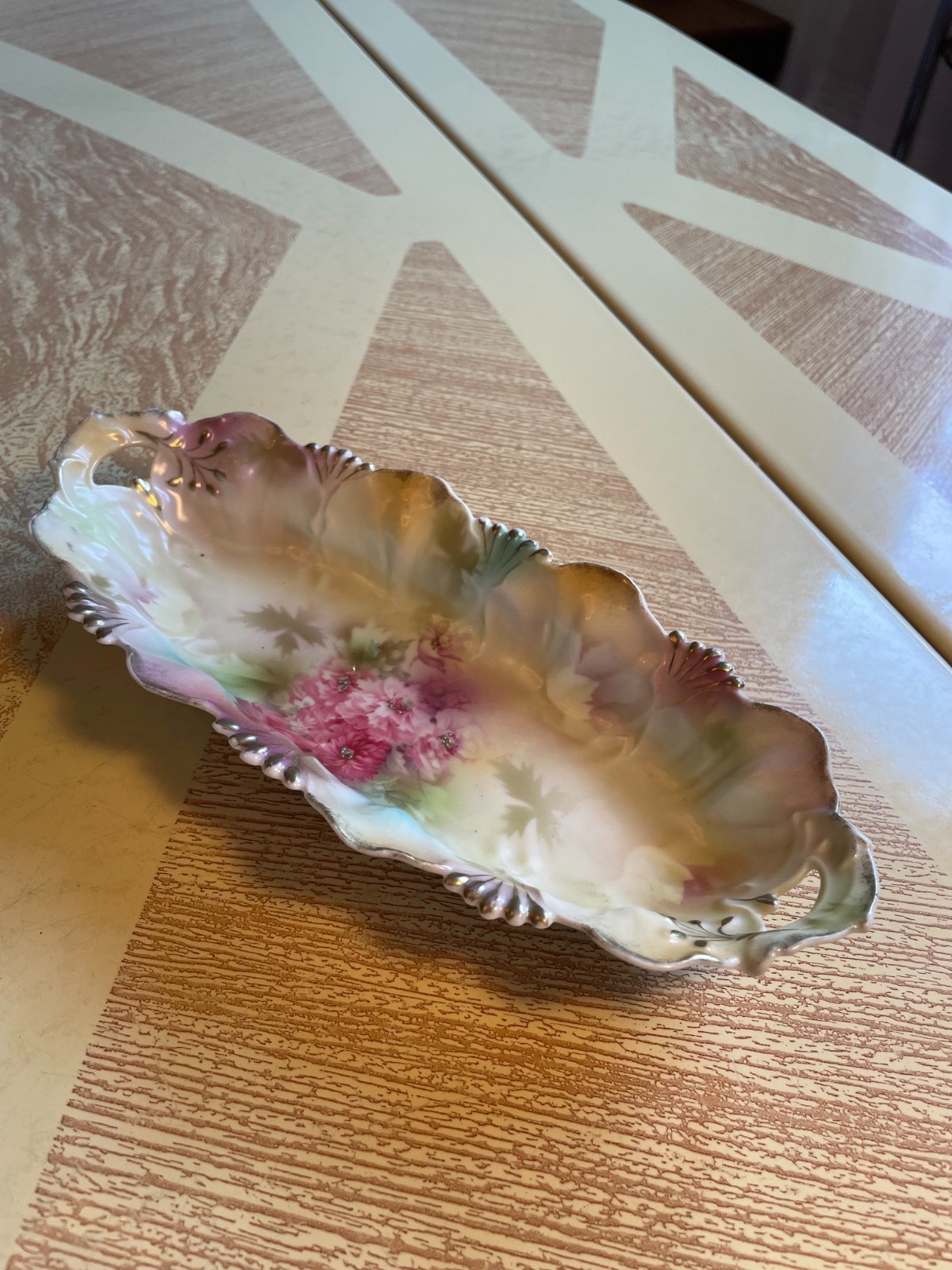 Antique RS Prussia Red Mark Porcelain Celery Dish Relish Tray Pink Roses 1900 Antique RS Prussia Red Mark Porcelain Celery Dish Relish Tray Pink Roses 1900