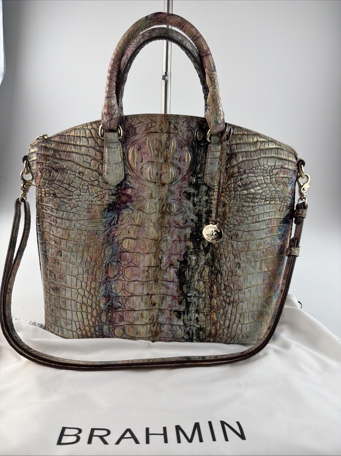 Brahmin Large Duxbury Satchel Amethyst Leather Melbourne W/ Adjustable Strap Brahmin Large Duxbury Satchel Amethyst Leather Melbourne W/ Adjustable Strap