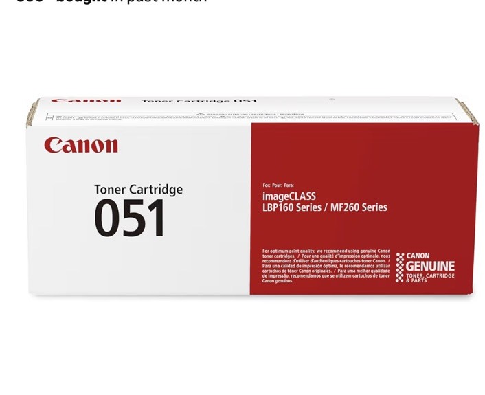 Canon 051 Black Toner Cartridge, 2168C001 Canon 051 Black Toner Cartridge, 2168C001