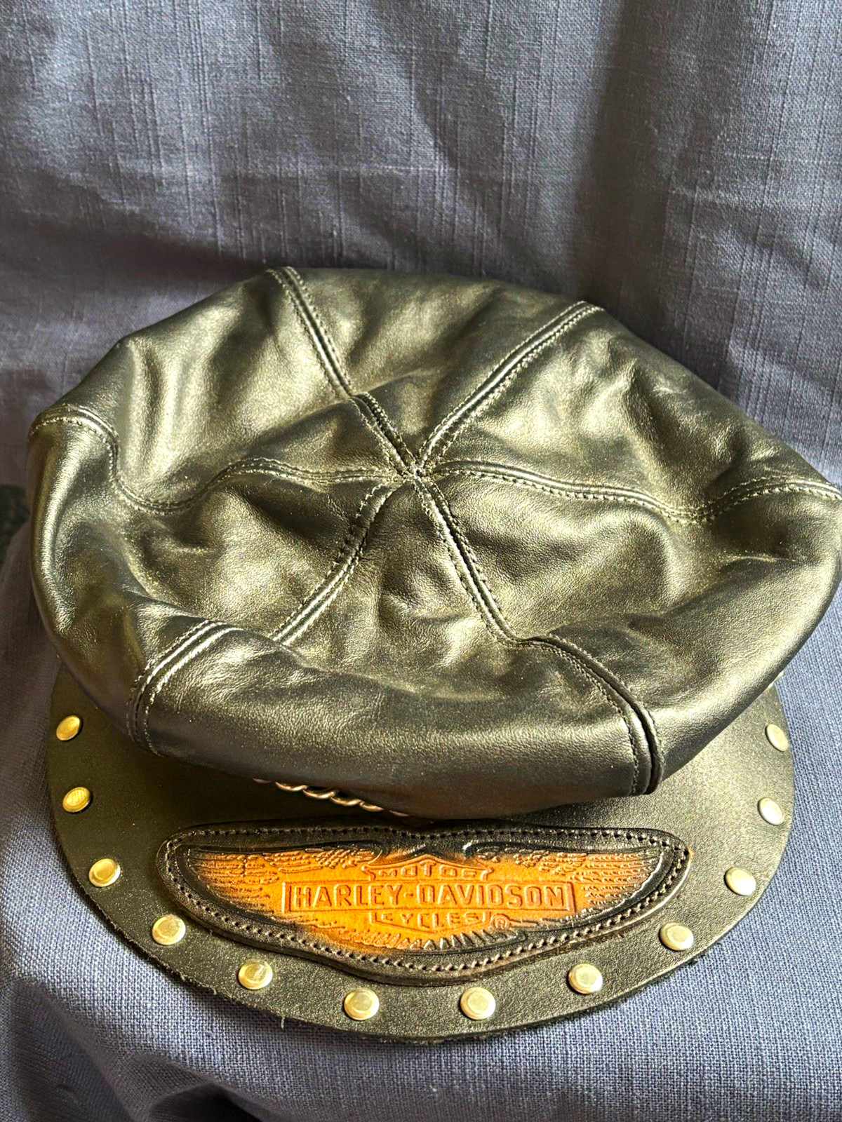 Vintage Harley-Davidson Black Leather Cap Made in USA