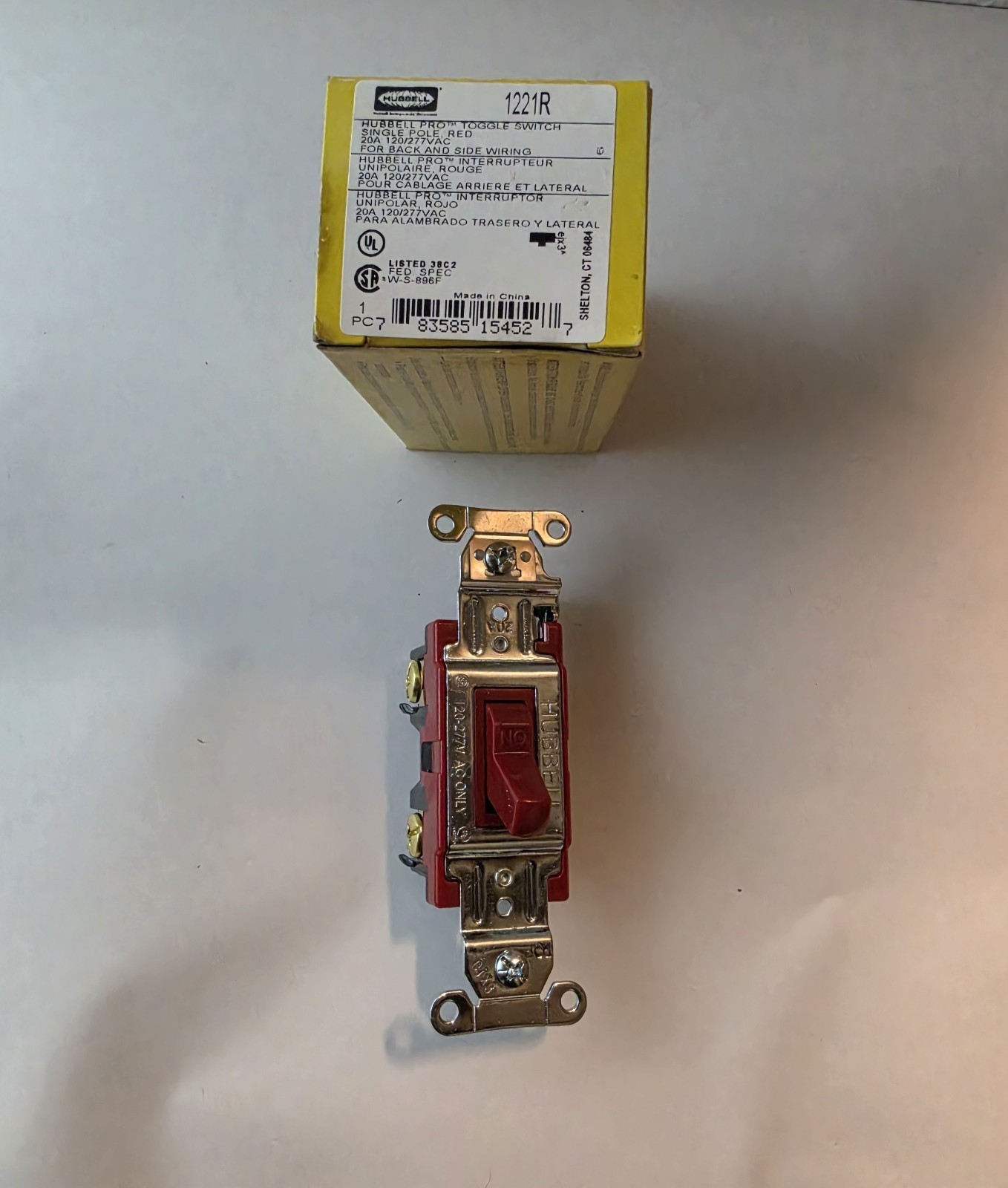Hubbell 1221R Switch, HUBBELL-PRO 20A, 120/277V Red Color Hubbell 1221R Switch, HUBBELL-PRO 20A, 120/277V Red Color