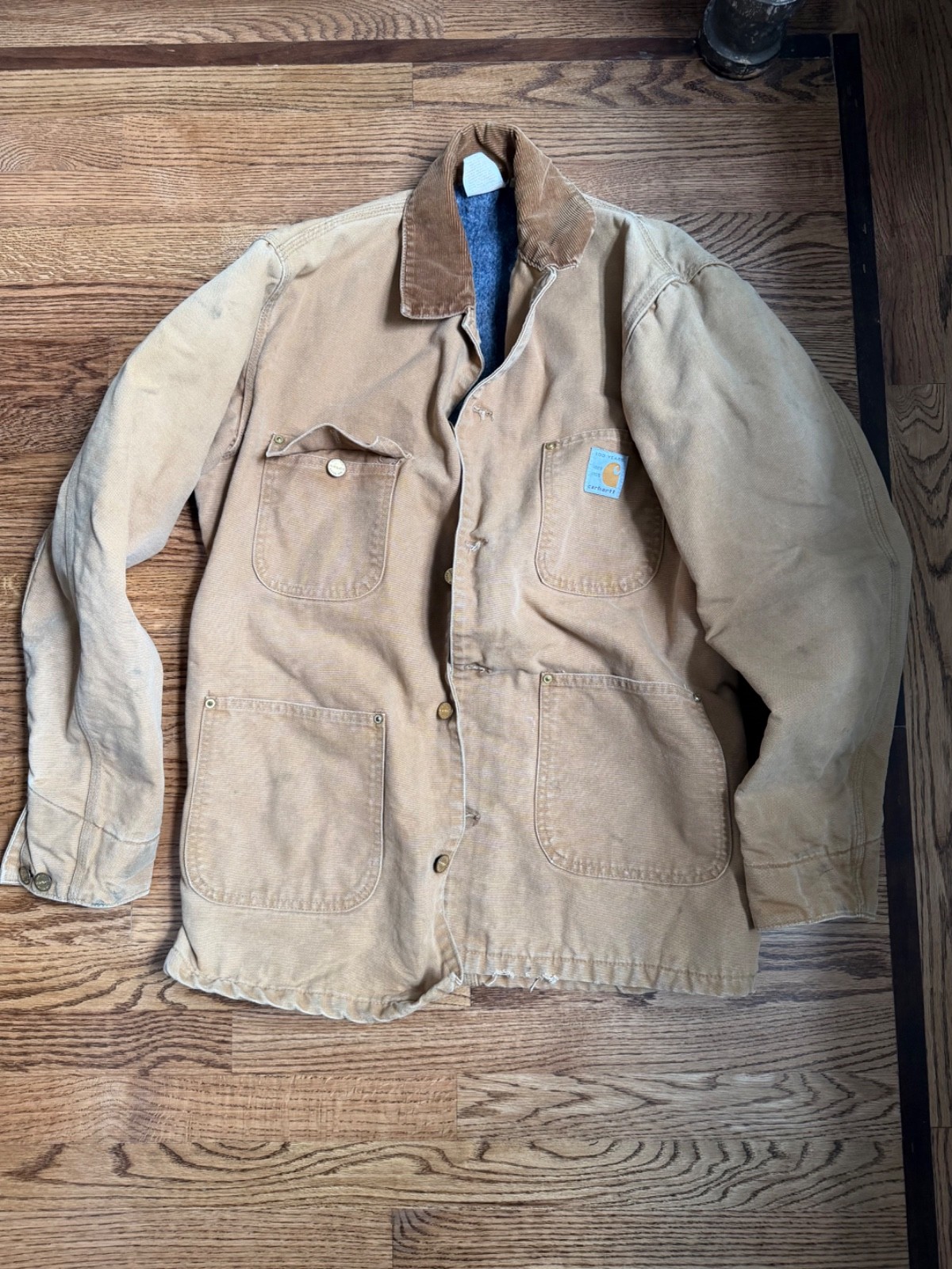 Vintage Carhartt Mens S Blanket Lined Duck Chore Coat Corduroy Collar Jacket 38T