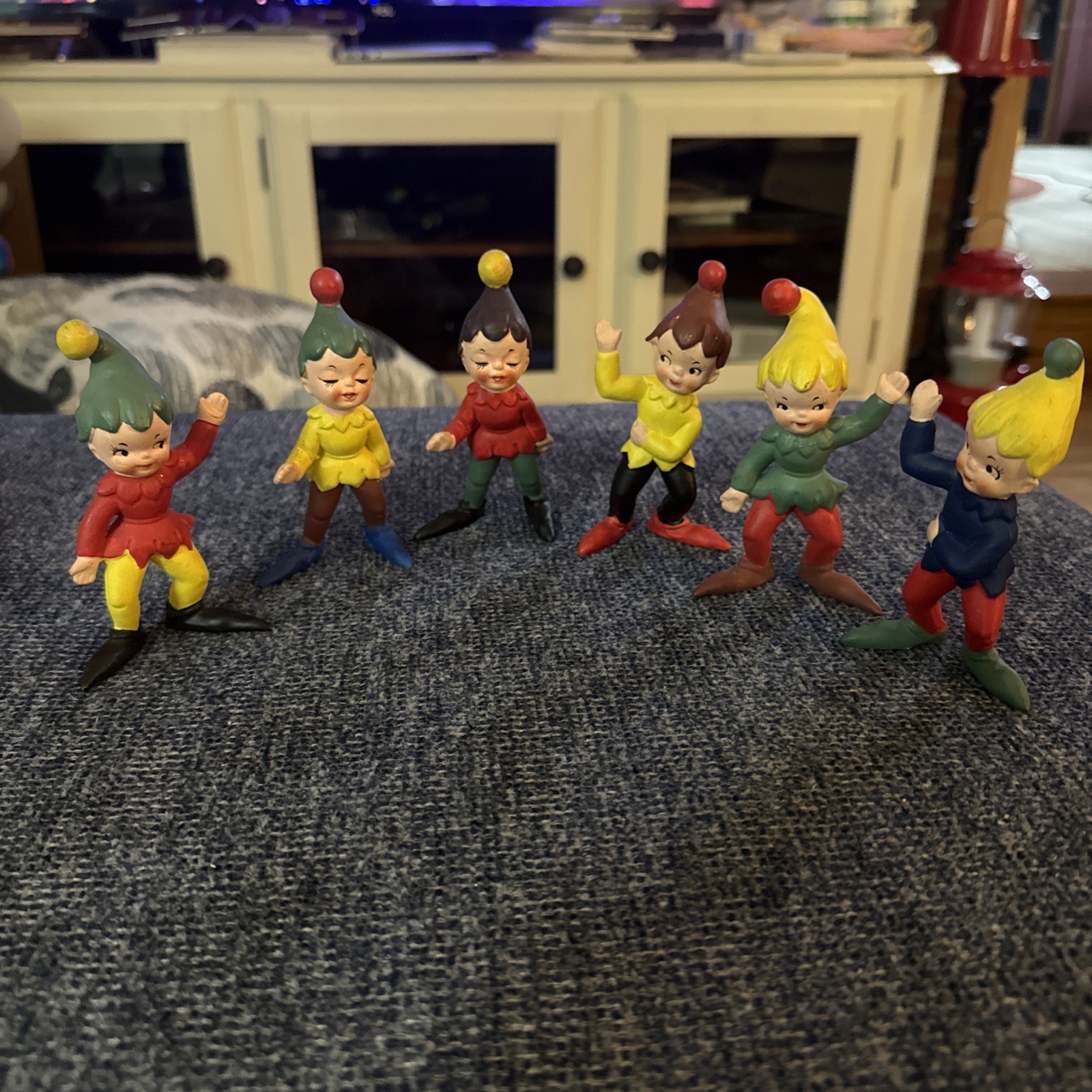 Vtg 6 Christmas MCM 1960s  Hand painted Porcelain Pixie Ceramic Figurines Japan