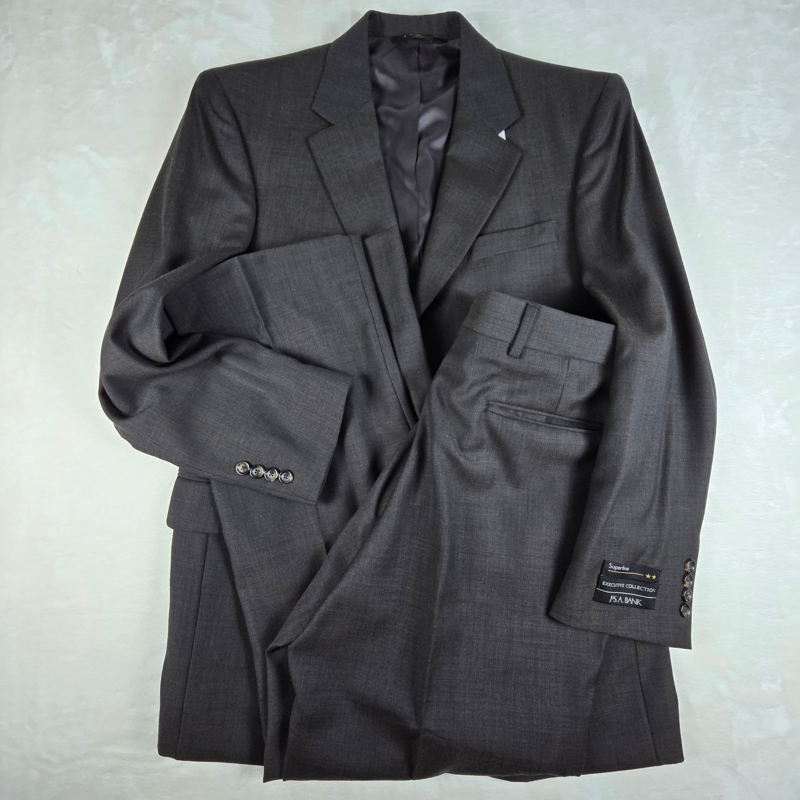 Jos A Bank Suit Mens 40R 34W Brown Executive 100% Wool Pleated 2-Button Textured